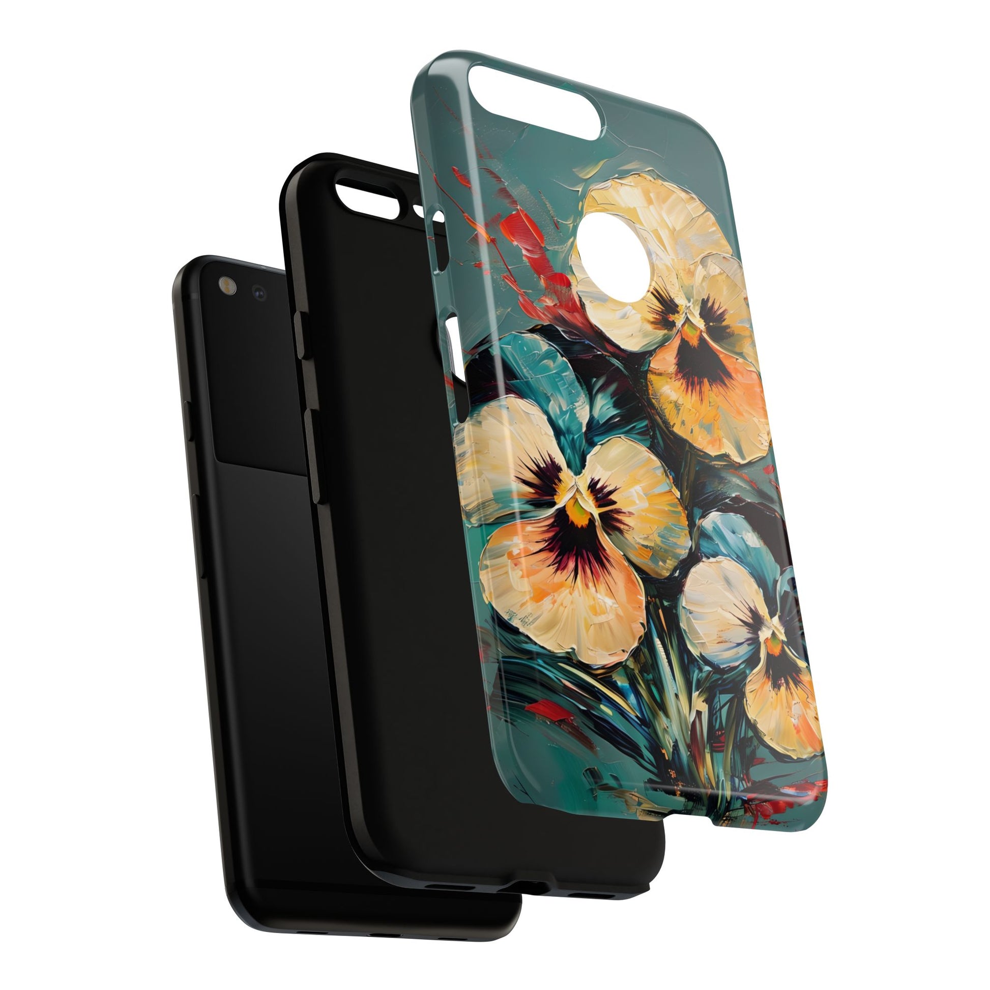 Golden Pansy Cascade Tough Case for Google Pixel XL - Floral Artistic Shockproof Cover, Elegant Protective Phone Case
