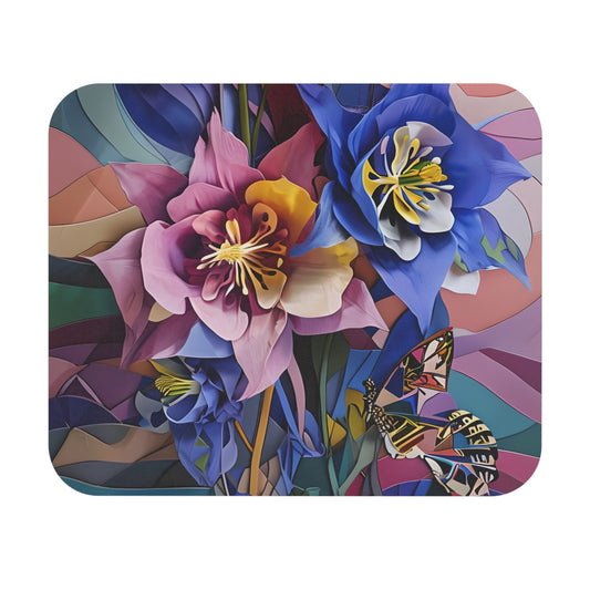 Blue Columbine Carnivale mouse pad featuring vibrant blue columbine flowers and butterfly artwork