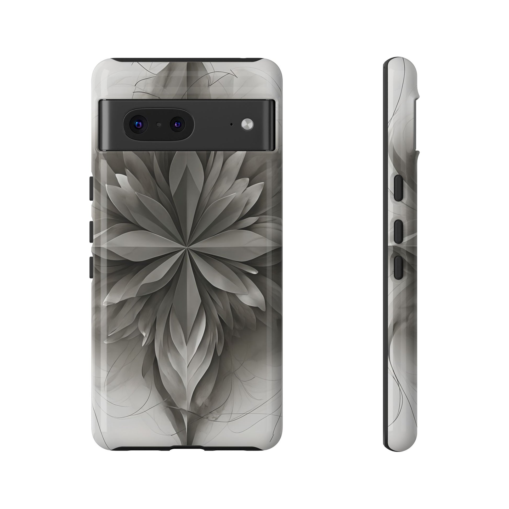 Silver Lotus - Elegant Monochrome Floral Google Pixel 7 Tough Phone Case - Modern Lotus Design