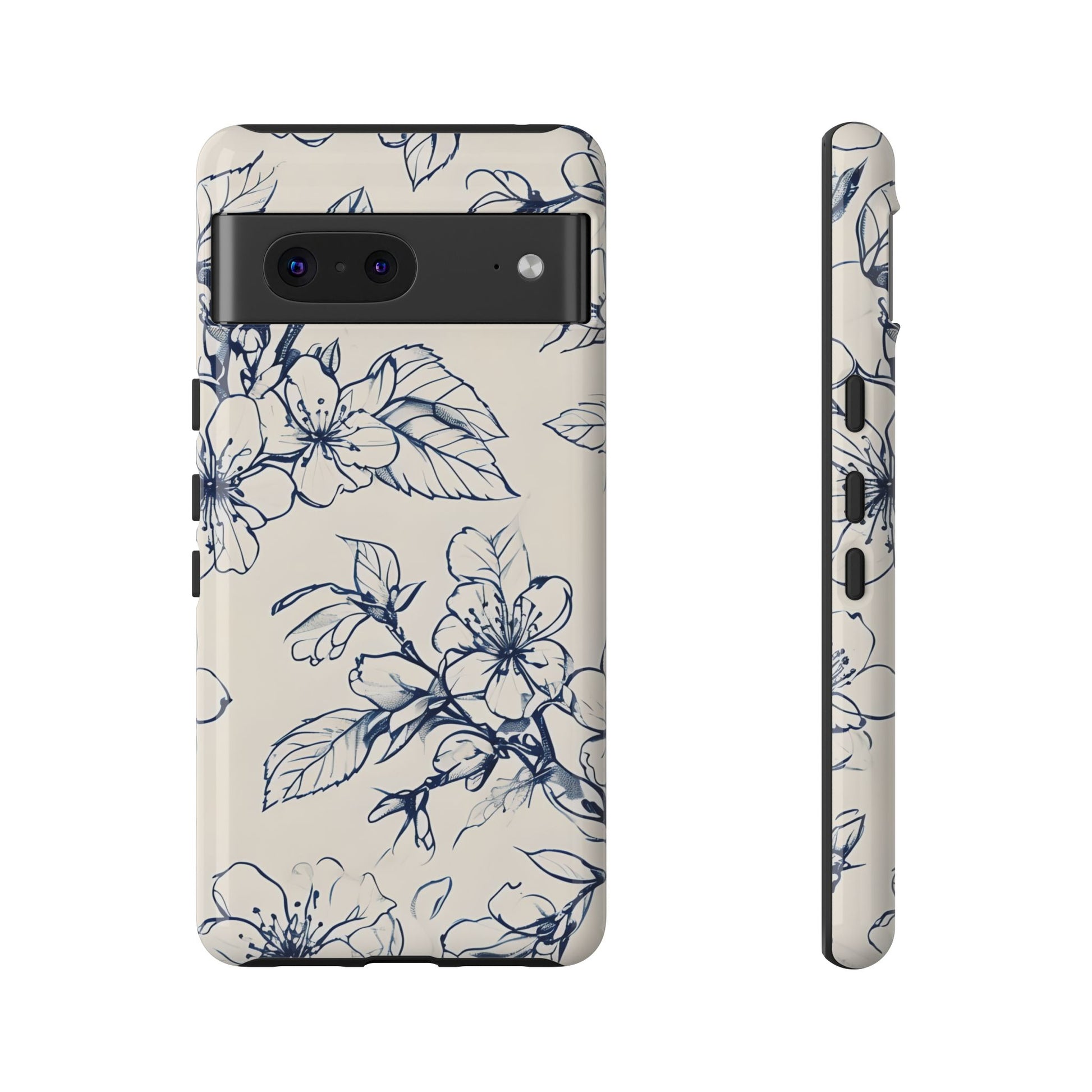Blossom Sketch - Artistic Blue Floral Google Pixel 7 - Tough Phone Case - Hand-Drawn Botanical Design