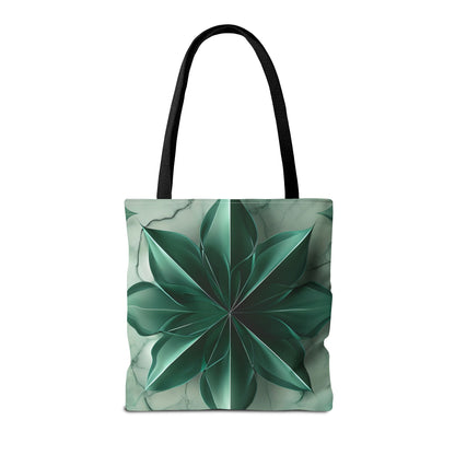 Emerald Bloom Tote Bag (16x16, 18x18), Dreamy Sculpted Motif in Soft Beige, Flat Printed Canvas Reusable Nature-Inspired Canvas Bag