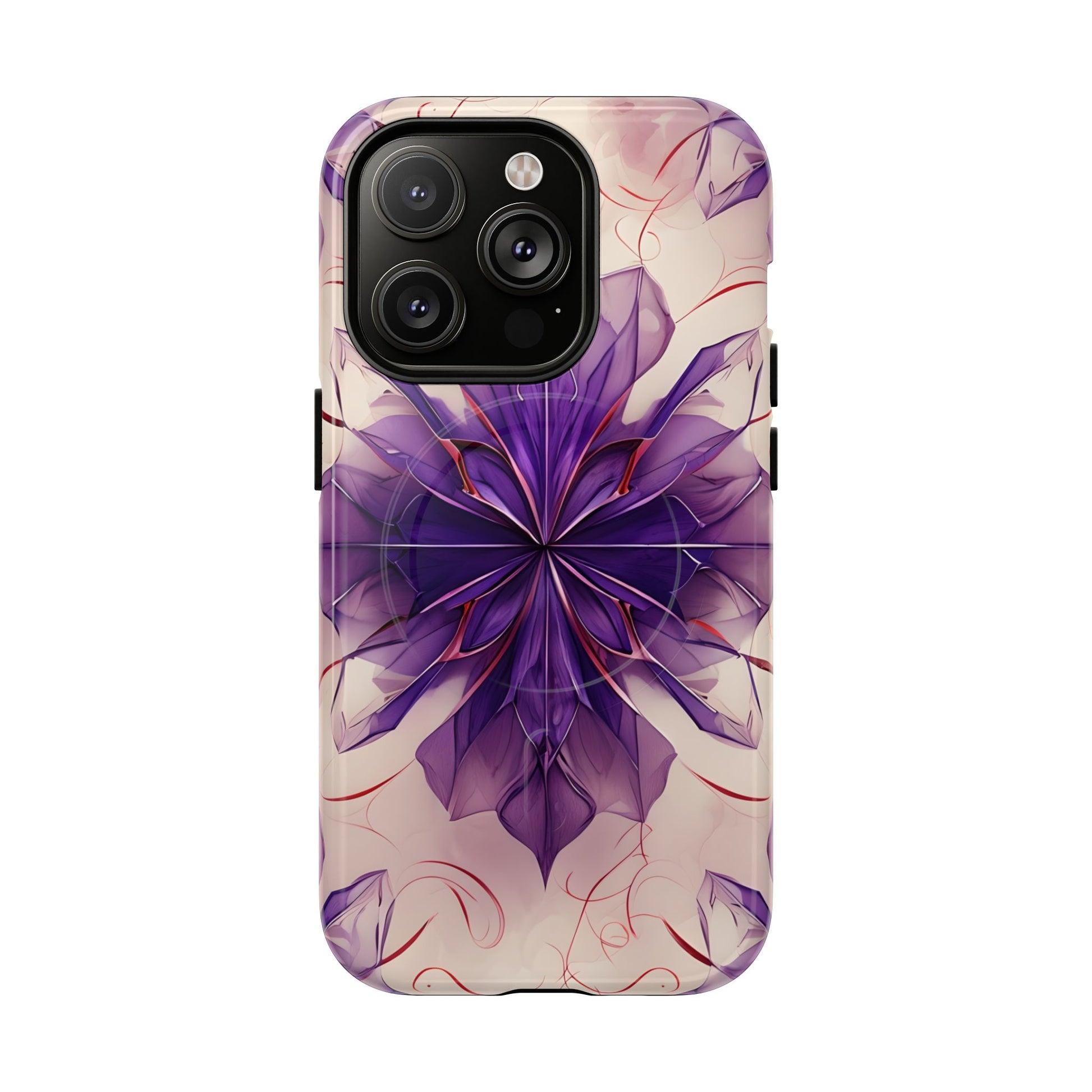 Violet Reverie - Kaleidoscope Collection Artistic Floral Burst - iPhone 14 Pro MagSafe Phone Case - Bold Purple Symmetrical Design
