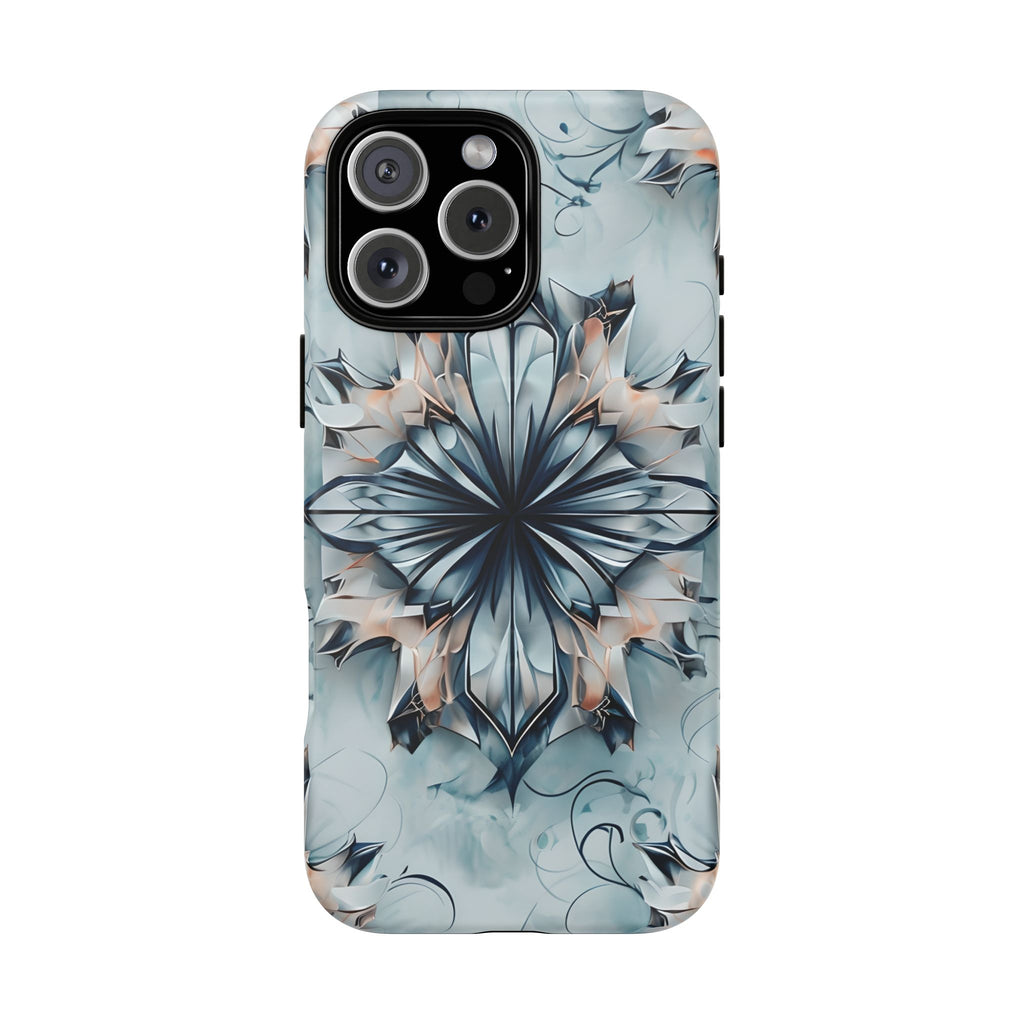 Indigo Mirage - Artistic Kaleidoscope Collection Artistic Floral - iPhone 16 Pro Max MagSafe Phone Case -Bold Indigo Symmetrical Design