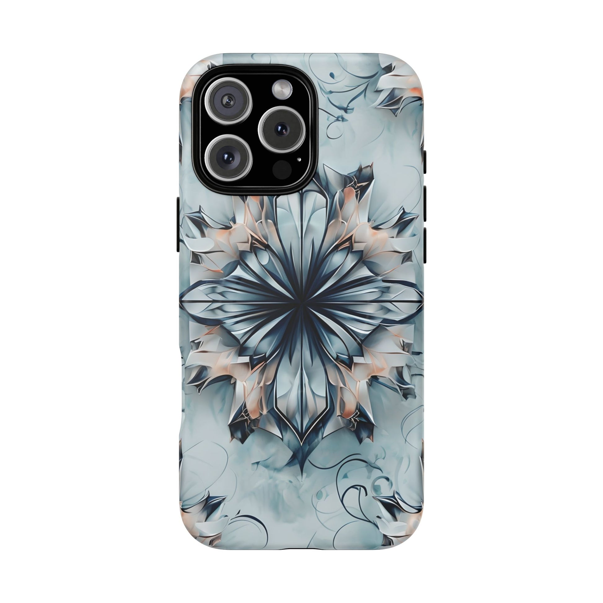 Indigo Mirage - Artistic Kaleidoscope Collection Artistic Floral - iPhone 16 Pro Max MagSafe Phone Case -Bold Indigo Symmetrical Design