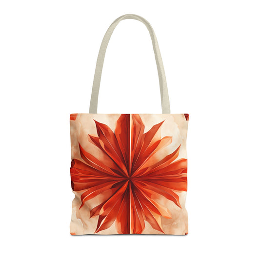 Sunset Fleur Tote Bag (16x16 & 18x18)- Radiant Orange-Red Floral Mandala on Cream Canvas, Reusable & Eco-Friendly