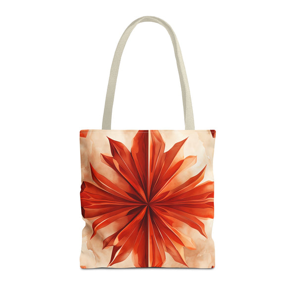 Sunset Fleur Tote Bag (16x16 & 18x18)- Radiant Orange-Red Floral Mandala on Cream Canvas, Reusable & Eco-Friendly