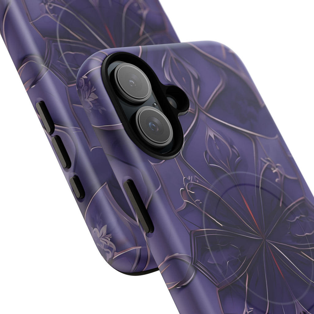 Violet Nebula - Kaleidoscope Collection Artistic Floral Burst - iPhone 16 Plus MagSafe Phone Case -Bold Purple Symmetrical Design