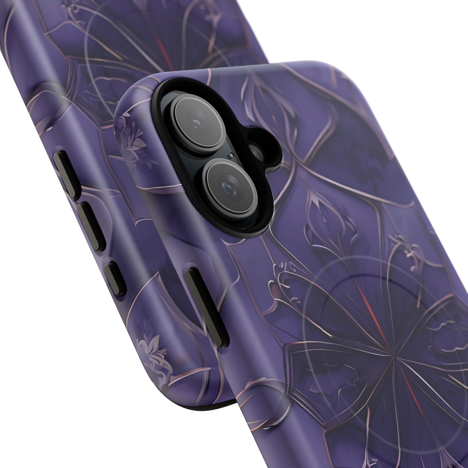 Violet Nebula - Kaleidoscope Collection Artistic Floral Burst - iPhone 16 Plus MagSafe Phone Case -Bold Purple Symmetrical Design