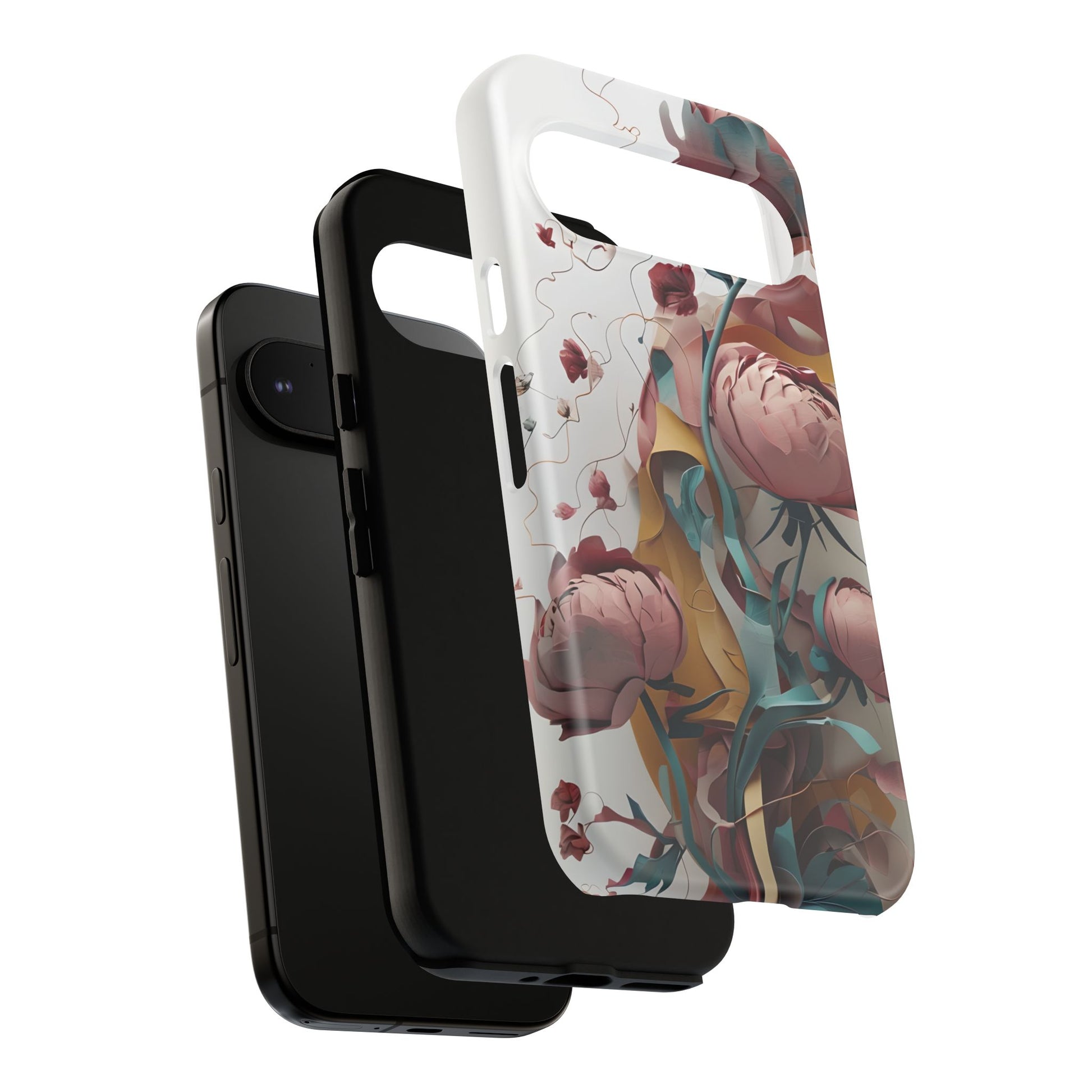 Blushing Peony Veil - Elegant Painterly Floral Google Pixel 9 Pro Tough Phone Case - Soft Blush & Teal Peony Design