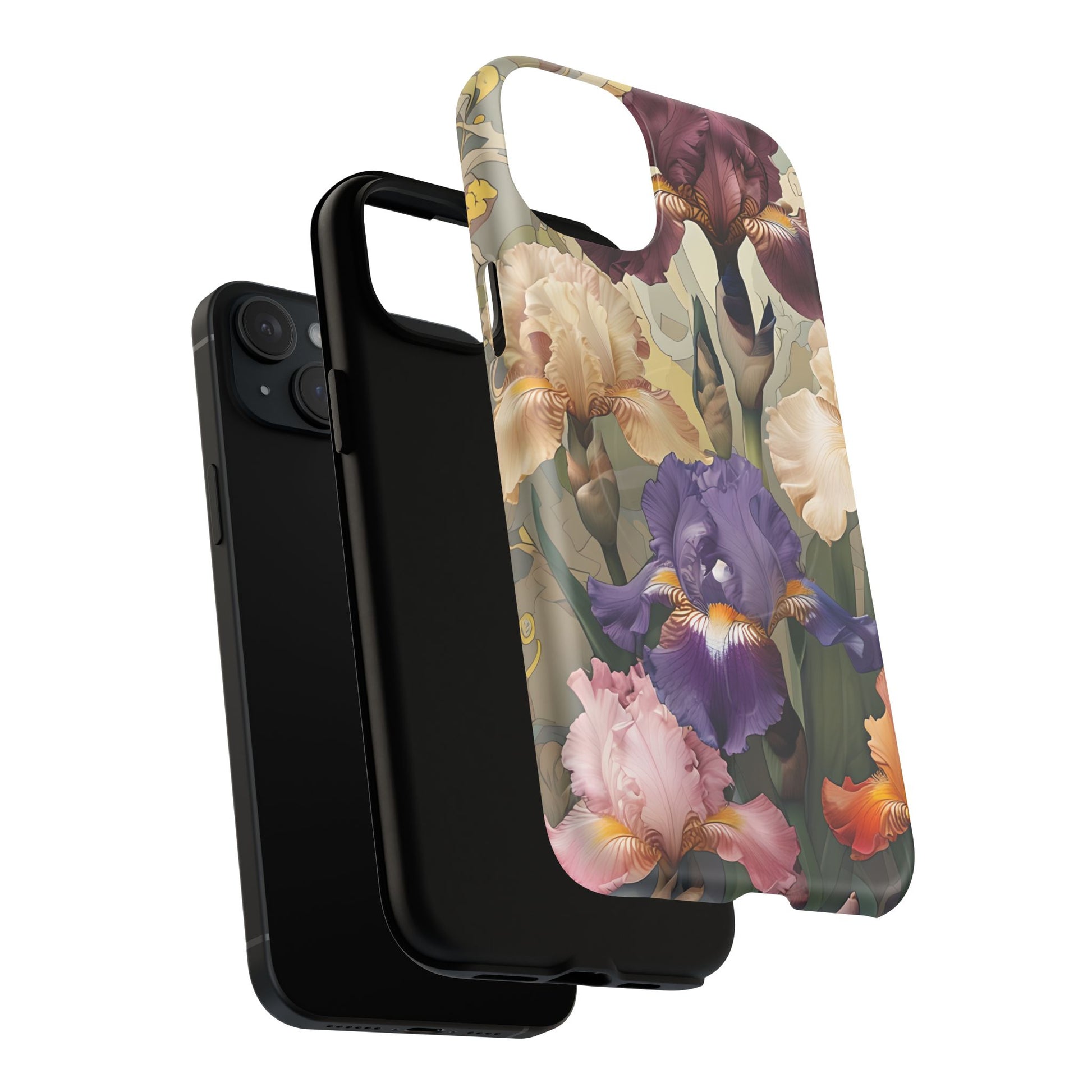 Iris Reverie - Elegant Painterly - iPhone 15 Plus - MagSafe Compatible - Artistic Purple & Cream Iris Design