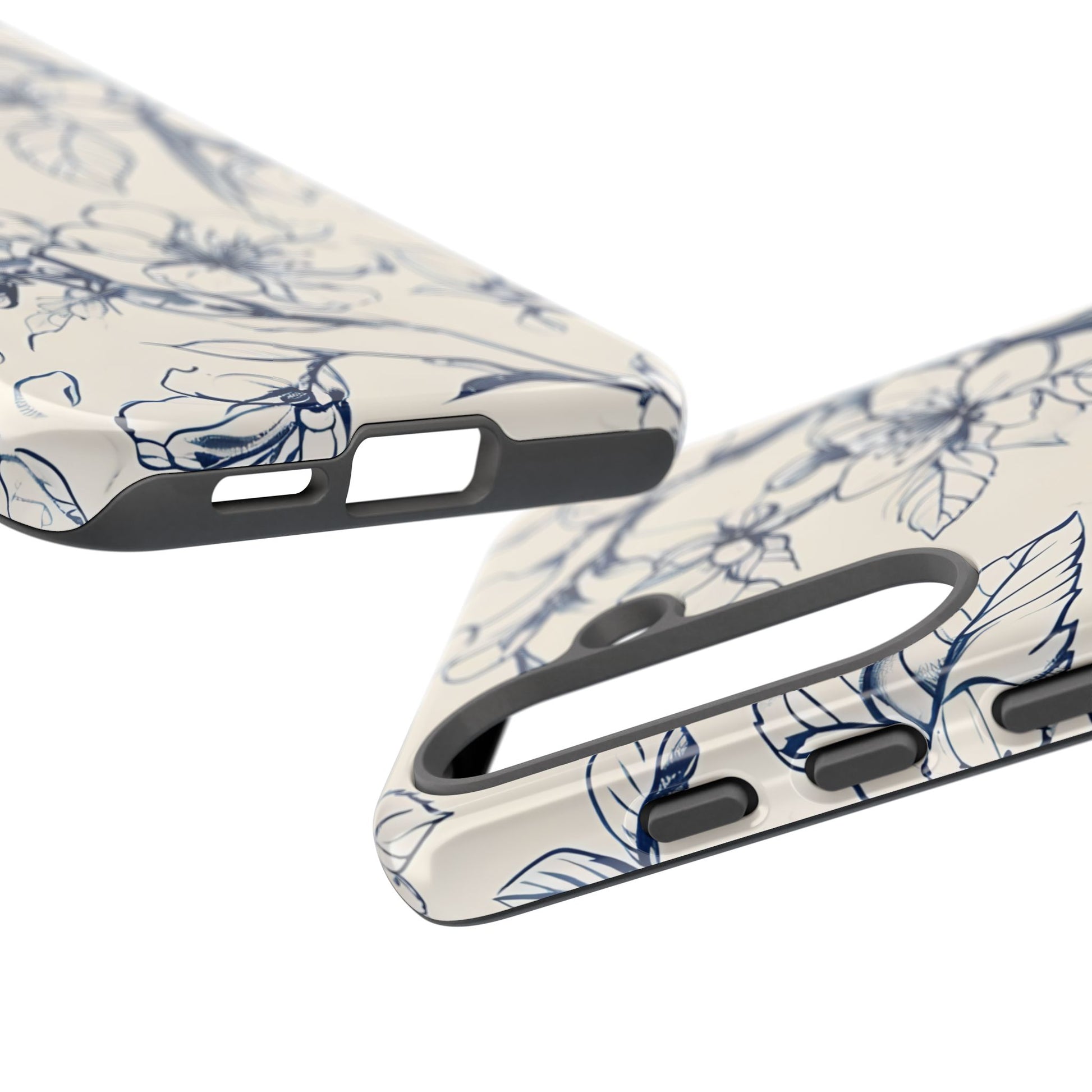 Blossom Sketch - Artistic Blue Floral Samsung Galaxy S25 Tough Phone Case - Hand-Drawn Botanical Design