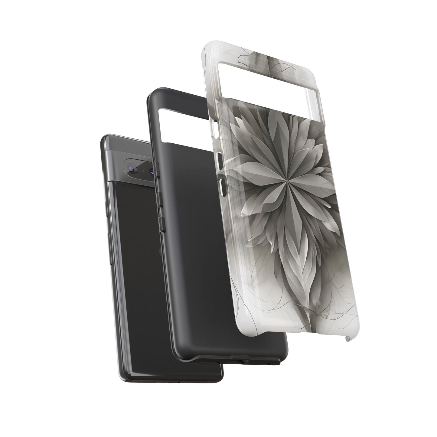 Silver Lotus - Elegant Monochrome Floral Google Pixel Tough Phone Case - Modern Lotus Design