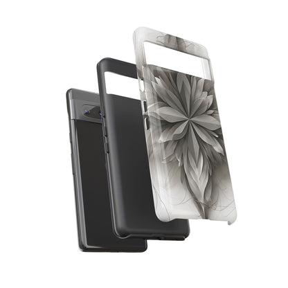 Silver Lotus - Elegant Monochrome Floral Google Pixel Tough Phone Case - Modern Lotus Design