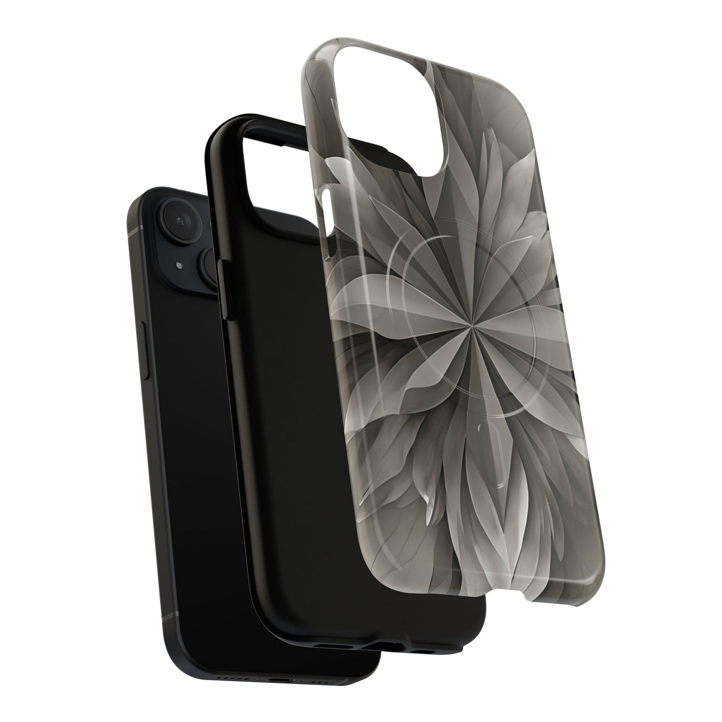 Dual-layer Silver Lotus iPhone MagSafe case showing shock absorbing protection