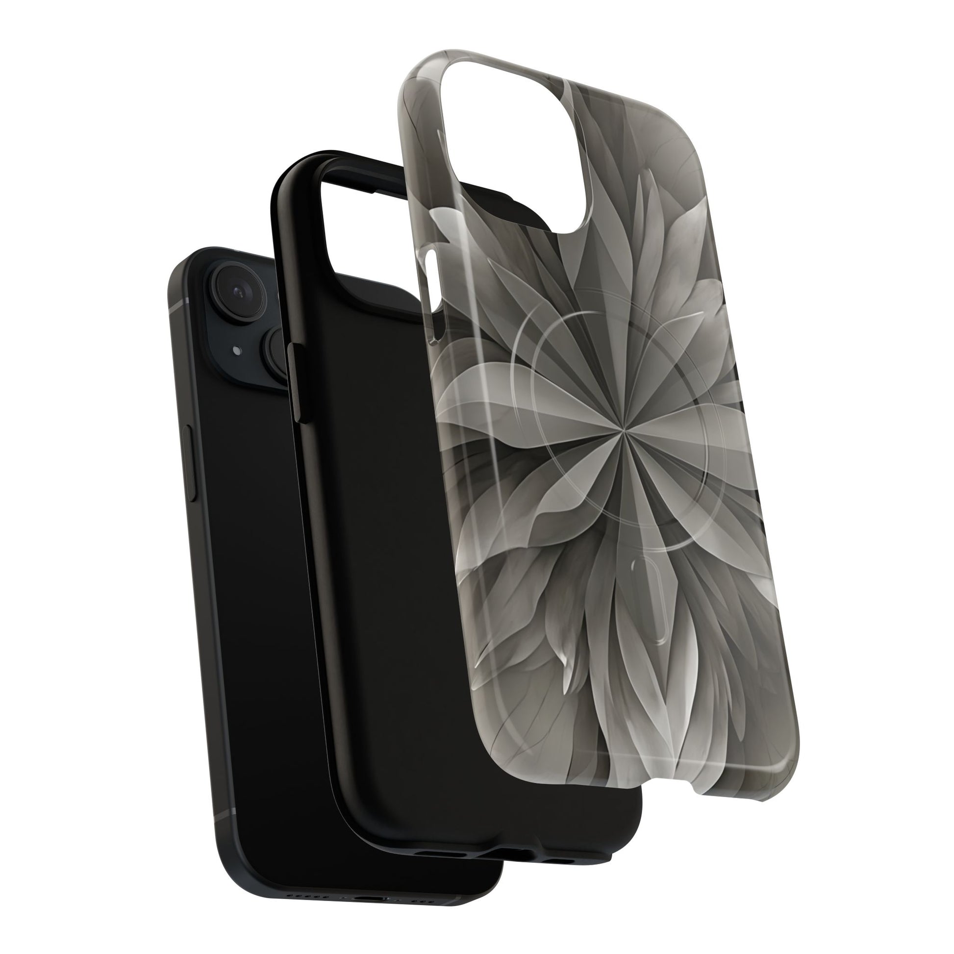 Dual-layer Silver Lotus iPhone MagSafe case showing shock absorbing protection