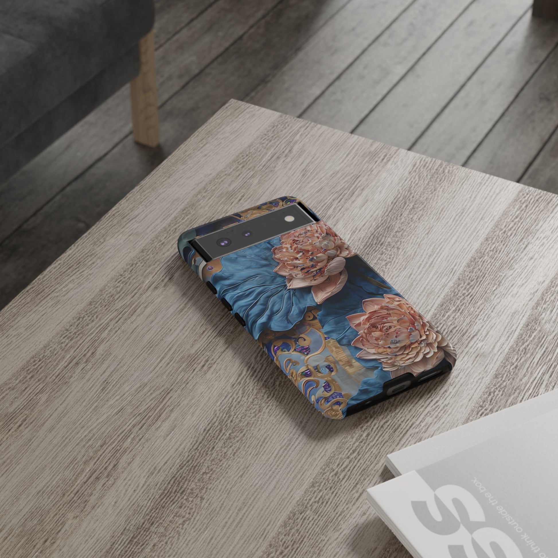 Peony Midnight Tapestry - Google Pixel 6 - Elegant Blue & Blush Artful Phone Cover