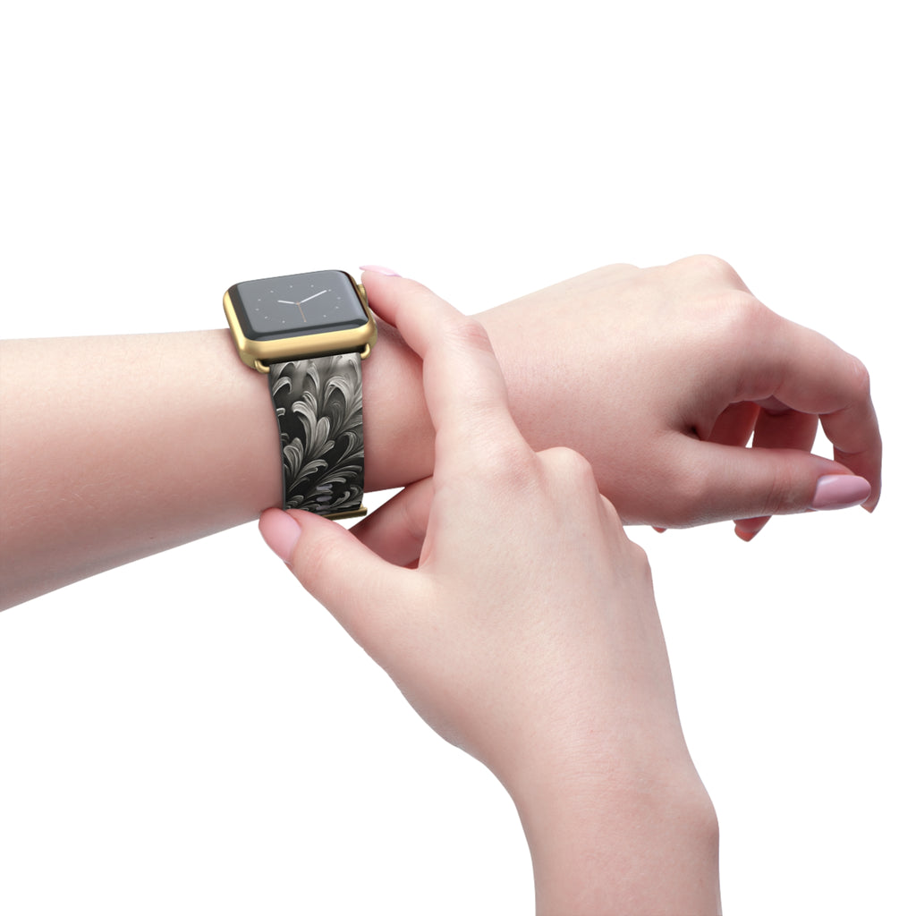 Obsidian Bloom Designer Apple Watch Band - Premium Custom Strap for Series 1-9, SE & Ultra - Artistic Vegan Leather