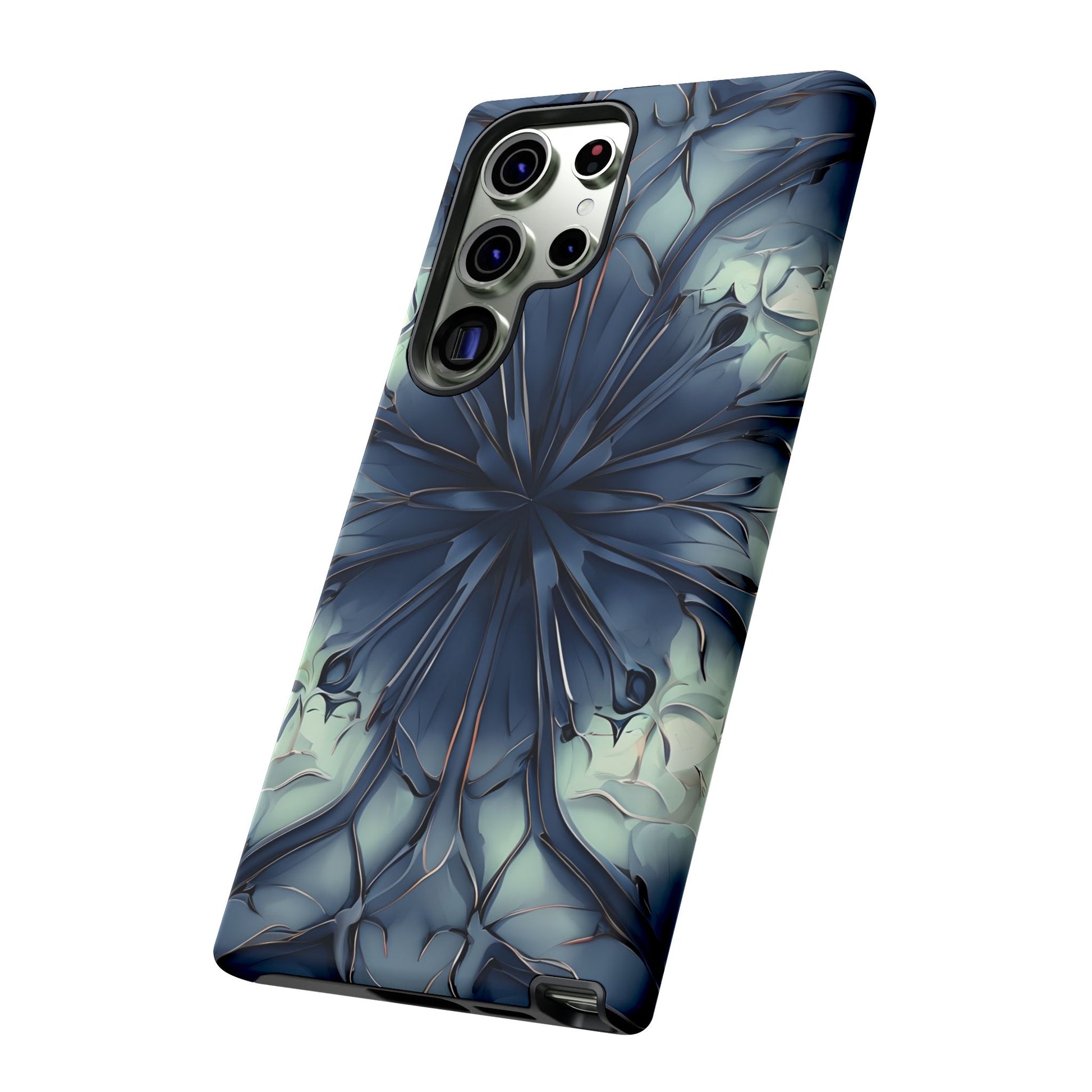 Indigo Mosaic - Artistic Kaleidoscope Collection Artistic Floral - Samsung Galaxy S23 Ultra Tough Phone Case - Bold Blue Symmetrical Design