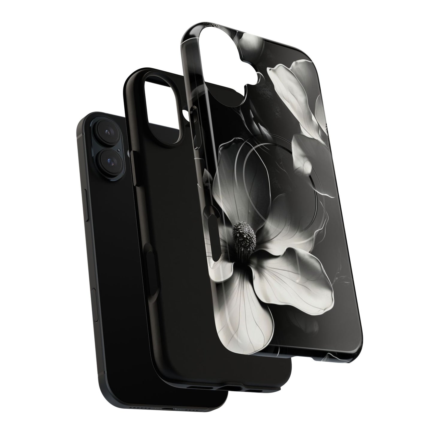 Monochrome Magnolia - Elegant Black & White Floral iPhone MagSafe Phone Case - Artistic Magnolia Design