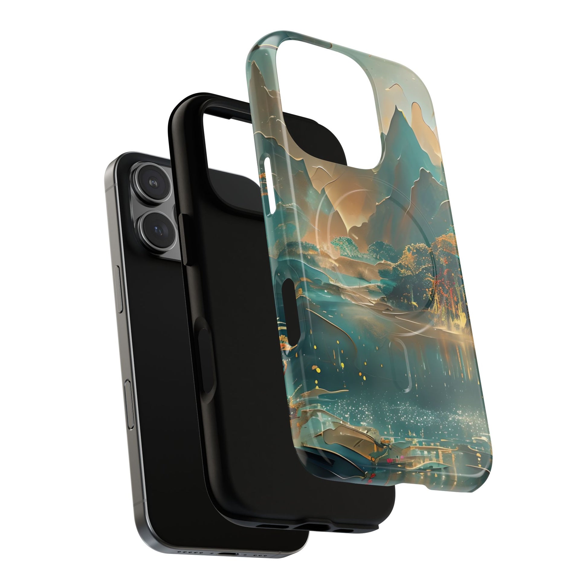 Misty Horizon - Serene Landscape Art iPhone 16 Pro MagSafe Phone Case - Tranquil Mountain & Lake Design