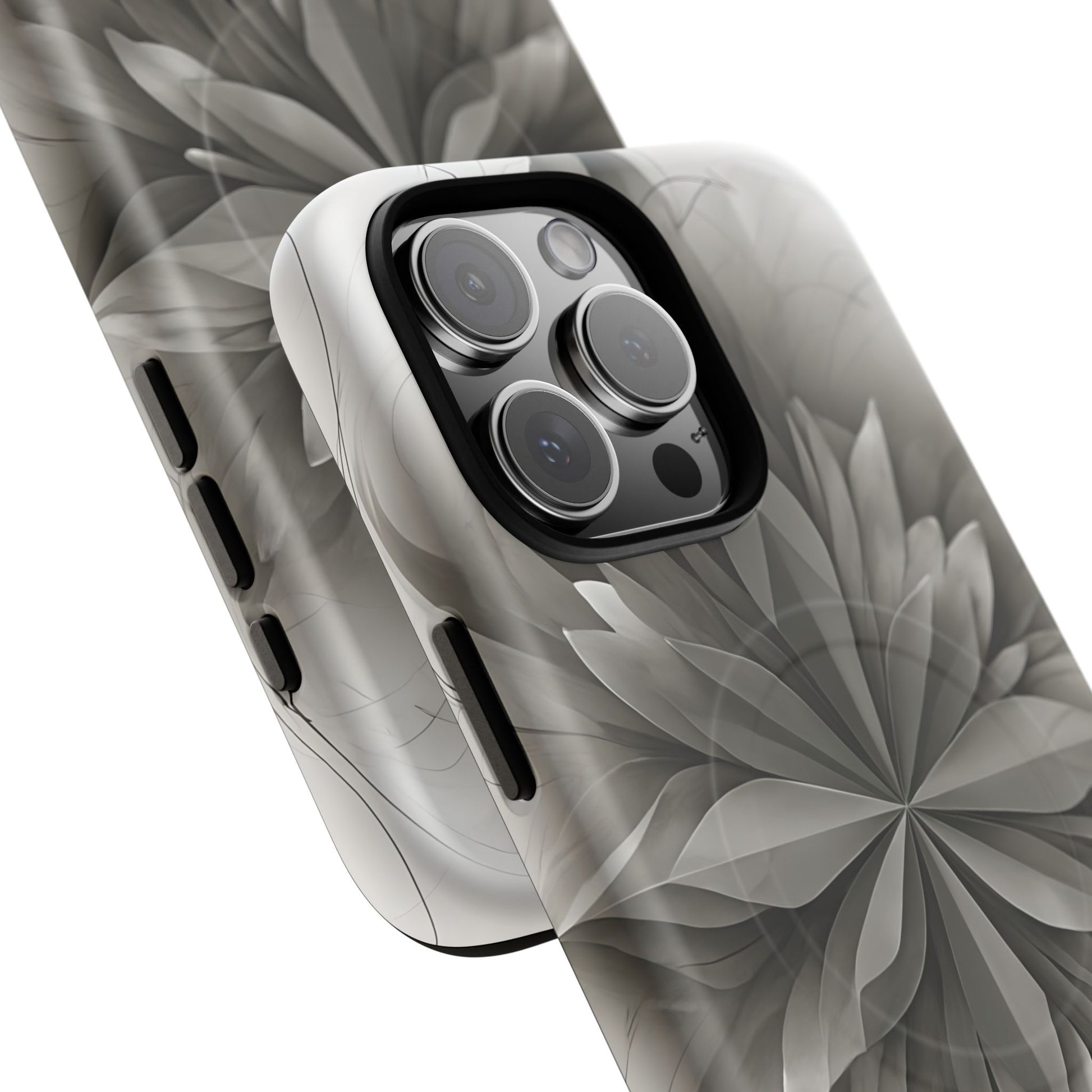 Silver Lotus - Elegant Monochrome Floral iPhone 16 Pro Max MagSafe Phone Case - Modern Lotus Design
