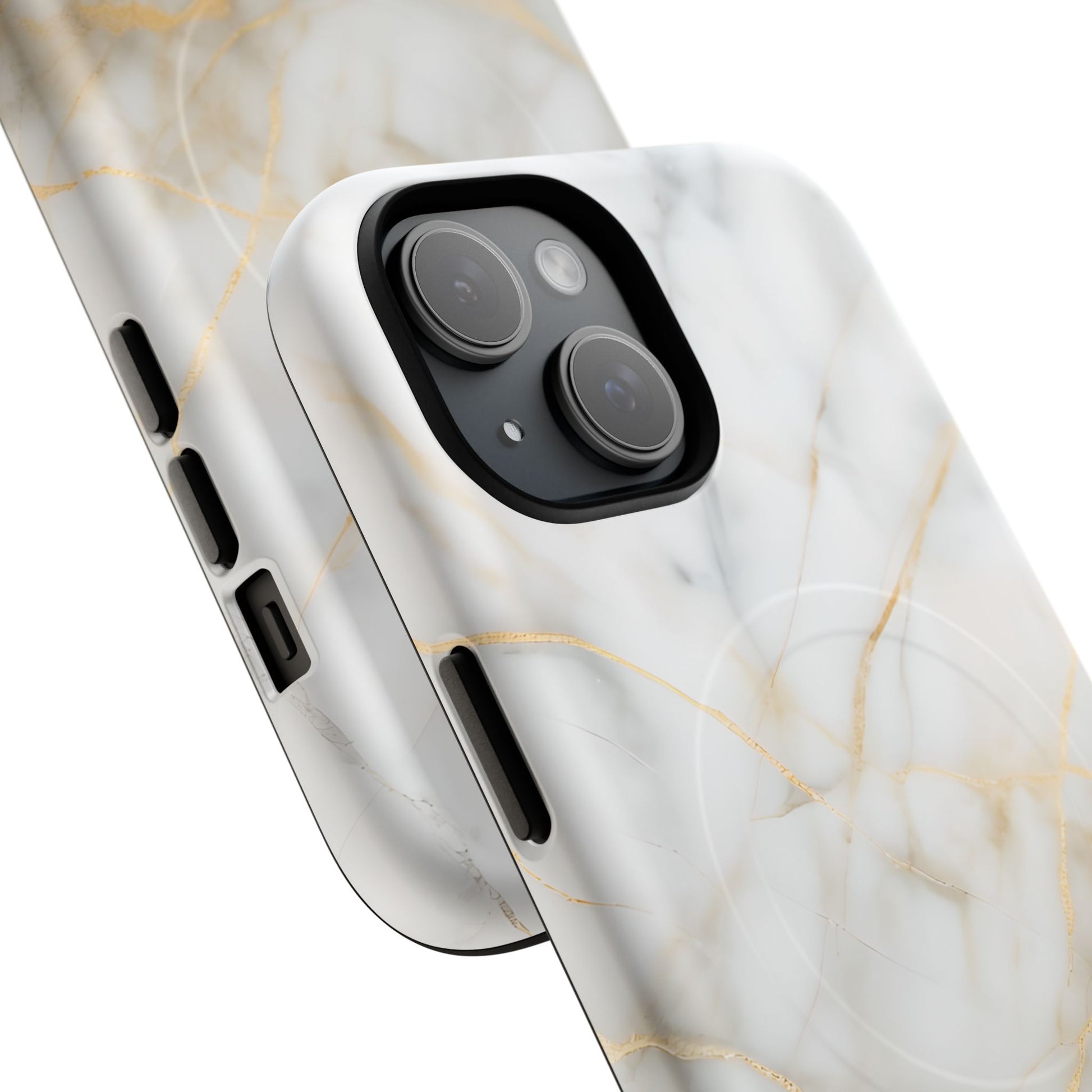 Golden Vein iPhone 15 MagSafe Phone Case -White Neutral Marble Design