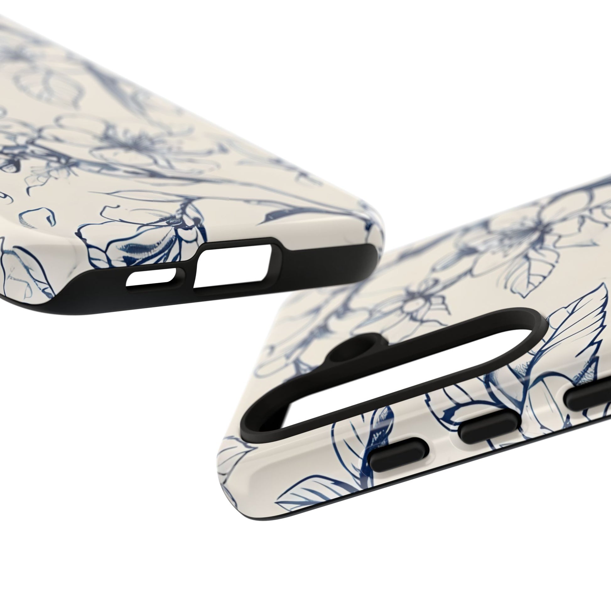 Blossom Sketch - Artistic Blue Floral Samsung Galaxy S24 Tough Phone Case - Hand-Drawn Botanical Design