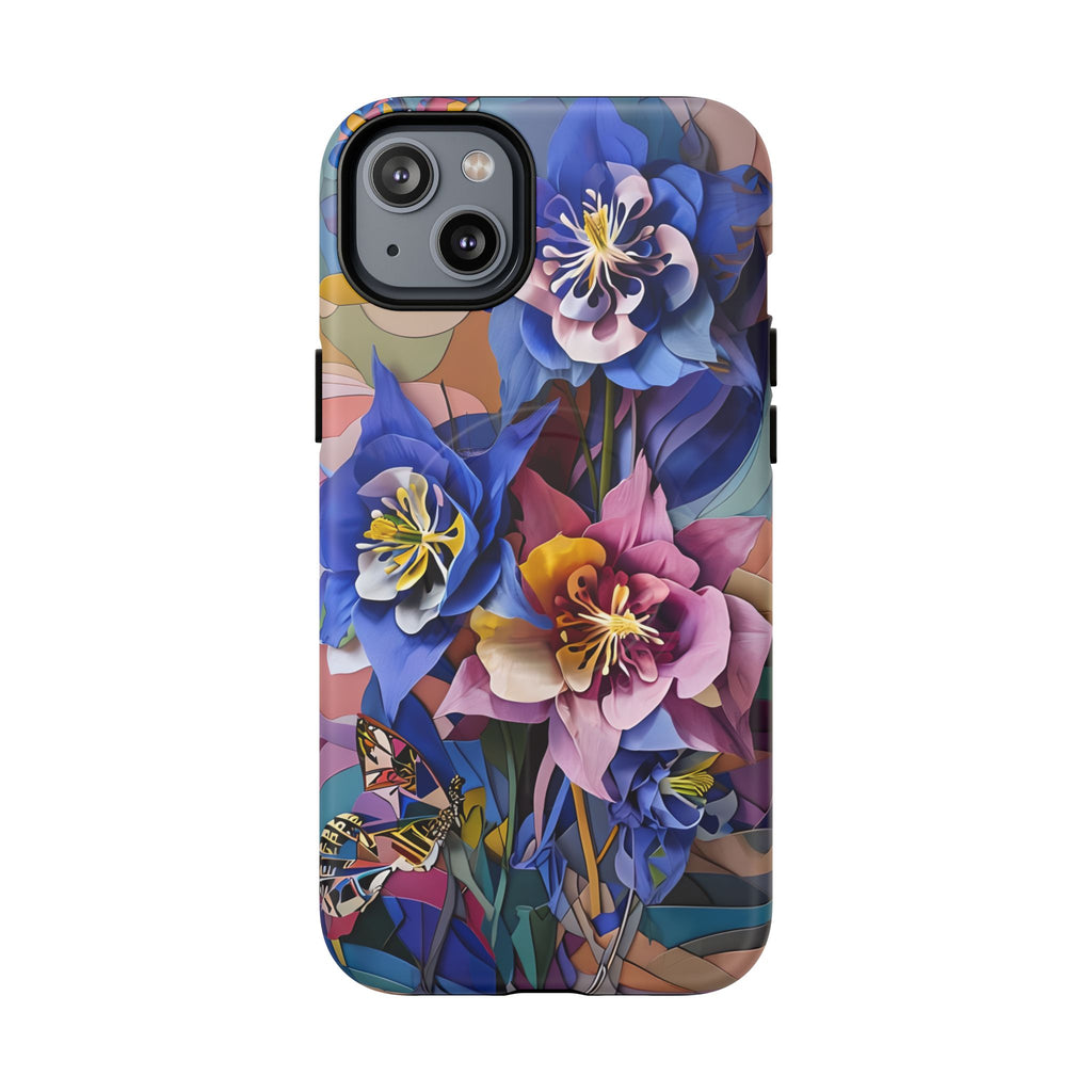 Blue Columbine Carnivale - Artistic Floral & Butterfly iPhone 14 Plus MagSafe Phone Case - Vibrant Botanical Design