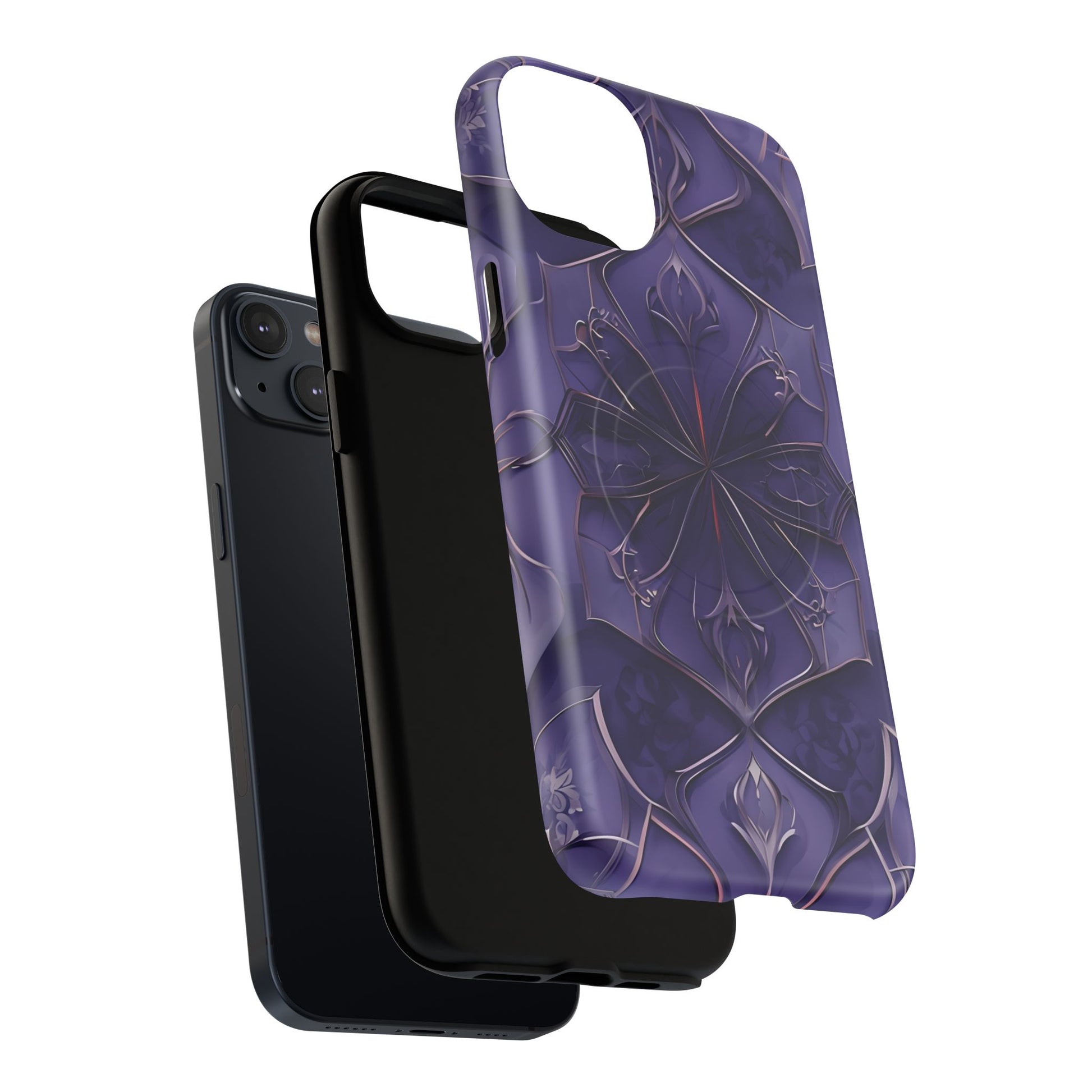 Violet Nebula - Kaleidoscope Collection Artistic Floral Burst - iPhone 14 Plus MagSafe Phone Case -Bold Purple Symmetrical Design