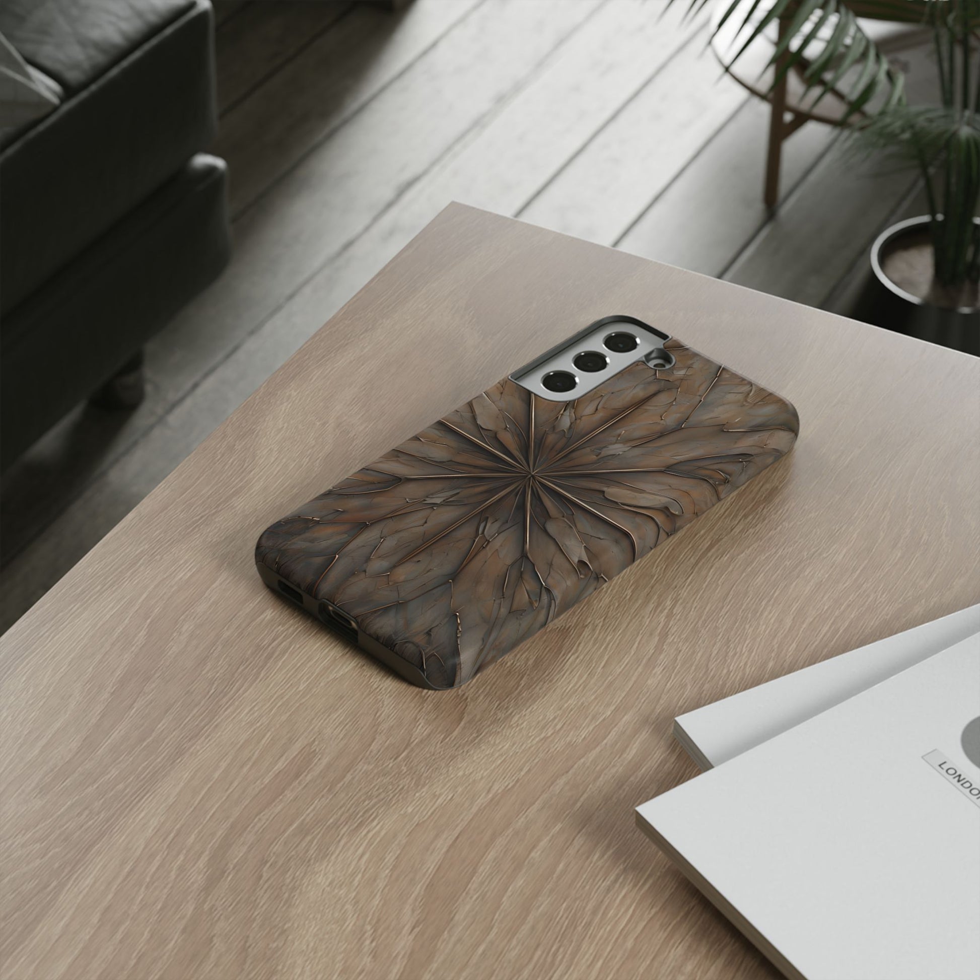 Earthstone Mandala - Kaleidoscope Collection Artistic Taupe Burst - Samsung Galaxy S22 Plus Tough Phone Case