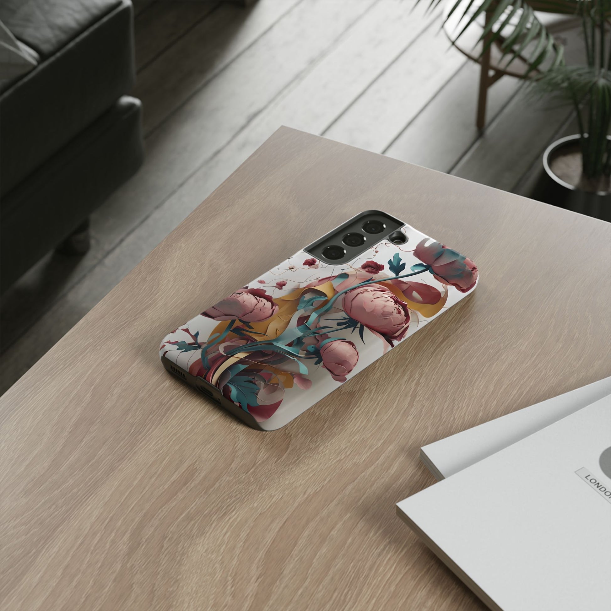 Blushing Peony Veil - Elegant Painterly Floral Samsung Galaxy S22 Tough Phone Case - Soft Blush & Teal Peony Design