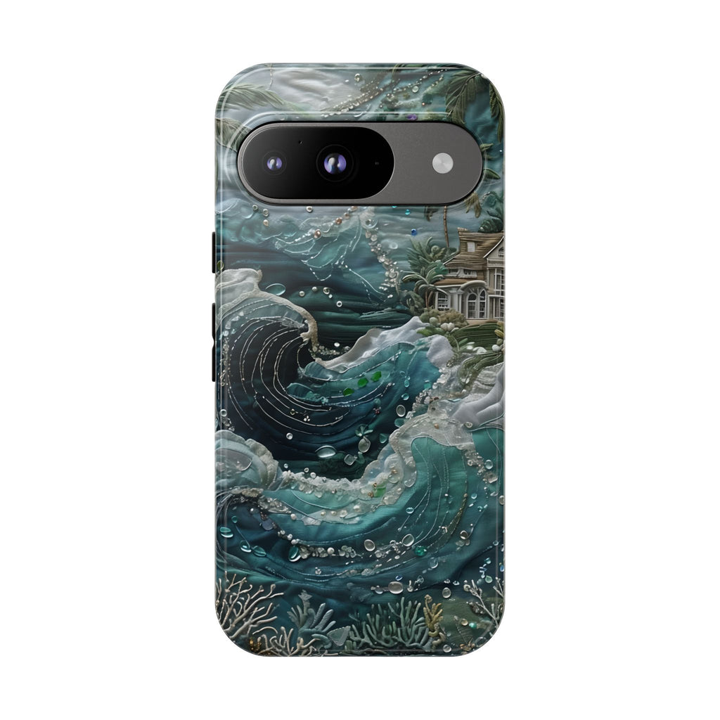 Tropical Midnight Wave - Artistic Ocean Google Pixel 9 Tough Phone Case - Dramatic Blue Wave Design