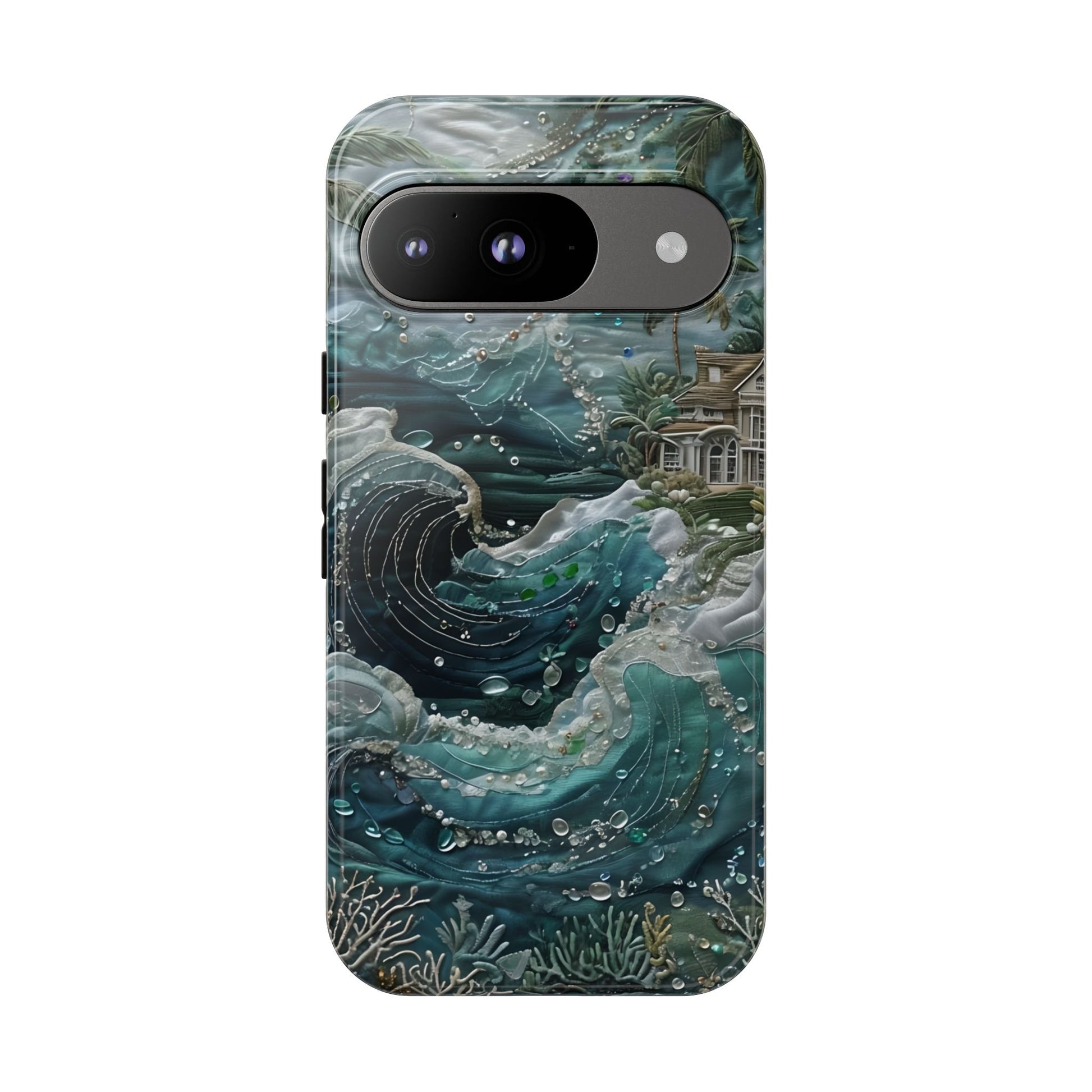 Tropical Midnight Wave - Artistic Ocean Google Pixel 9 Tough Phone Case - Dramatic Blue Wave Design