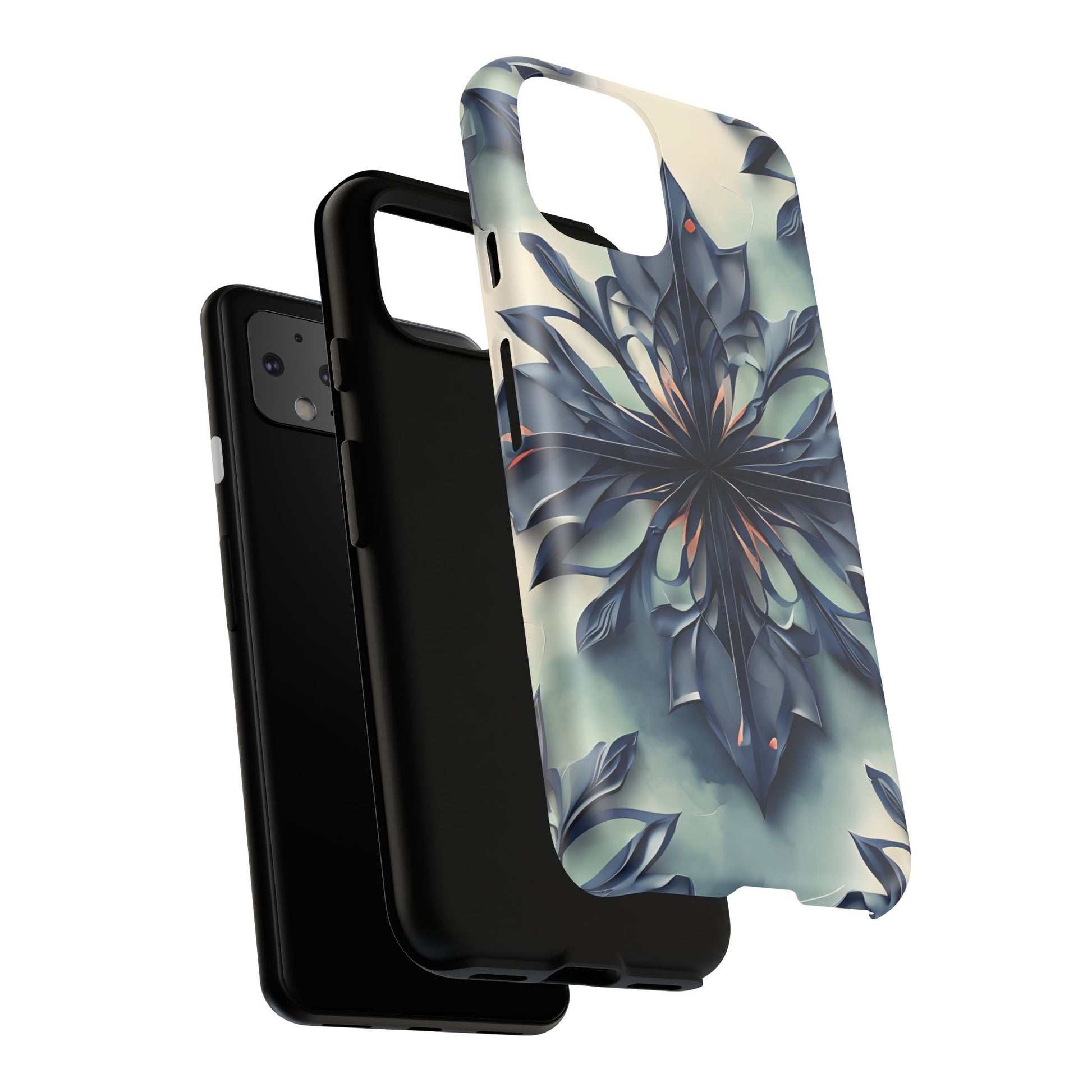 Copy of Frosted Indigo Bloom - Artistic Kaleidoscope Collection Artistic Floral - Google Pixel 4 Tough Phone Case - Blue Symmetrical Design