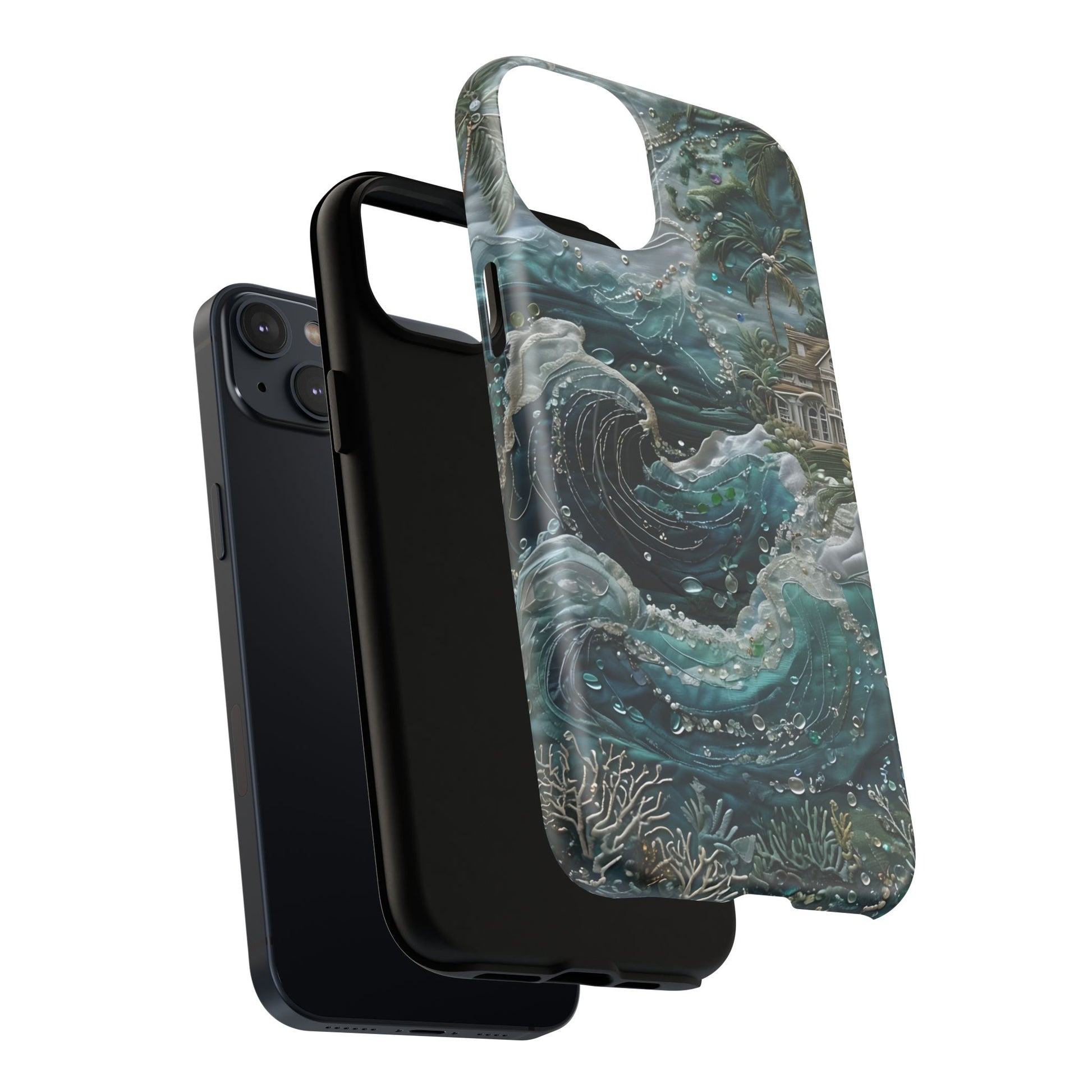 Tropical Midnight Wave - Artistic Ocean iPhone 14 Plus MagSafe Phone Case - Dramatic Blue Wave Design