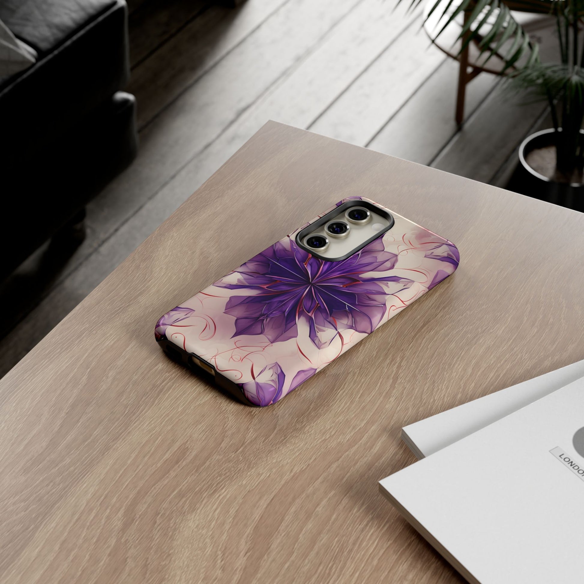 Violet Reverie - Kaleidoscope Collection Artistic Floral Burst - Samsung Galaxy S23 Tough Phone Case - Bold Purple Symmetrical Design