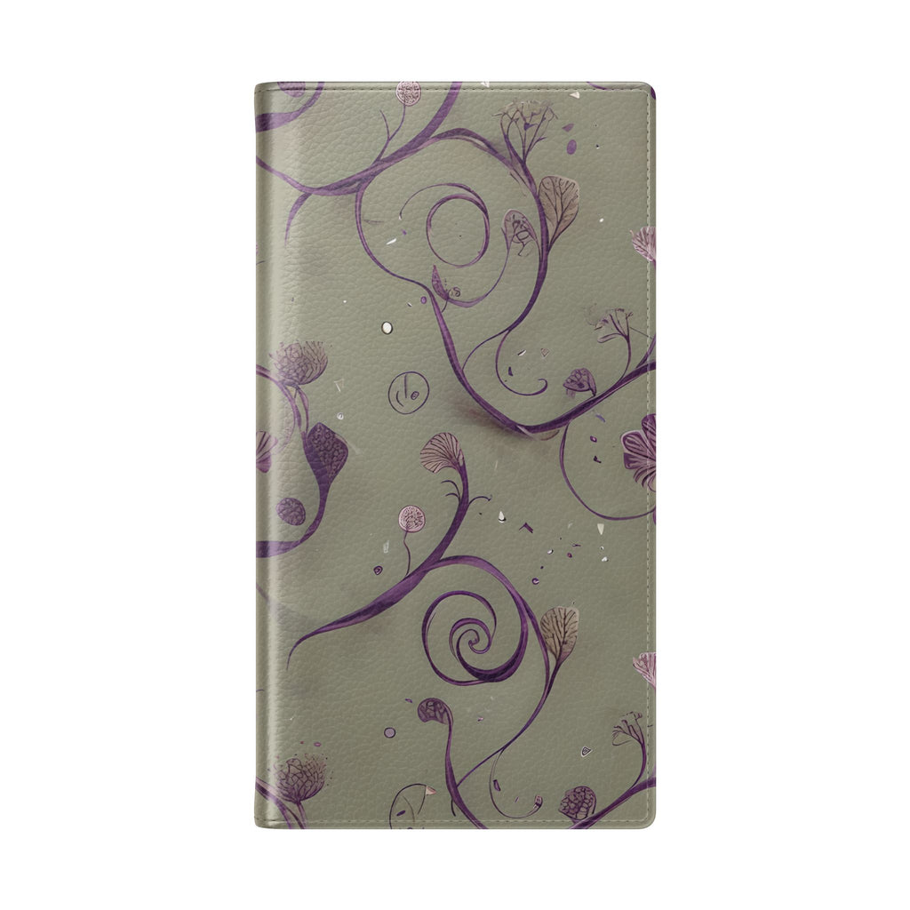 Twilight Thistle Bloom Wallet Phone Case - Elegant Purple Floral Vine Flip Cover for Samsung Galaxy S23 Ultra