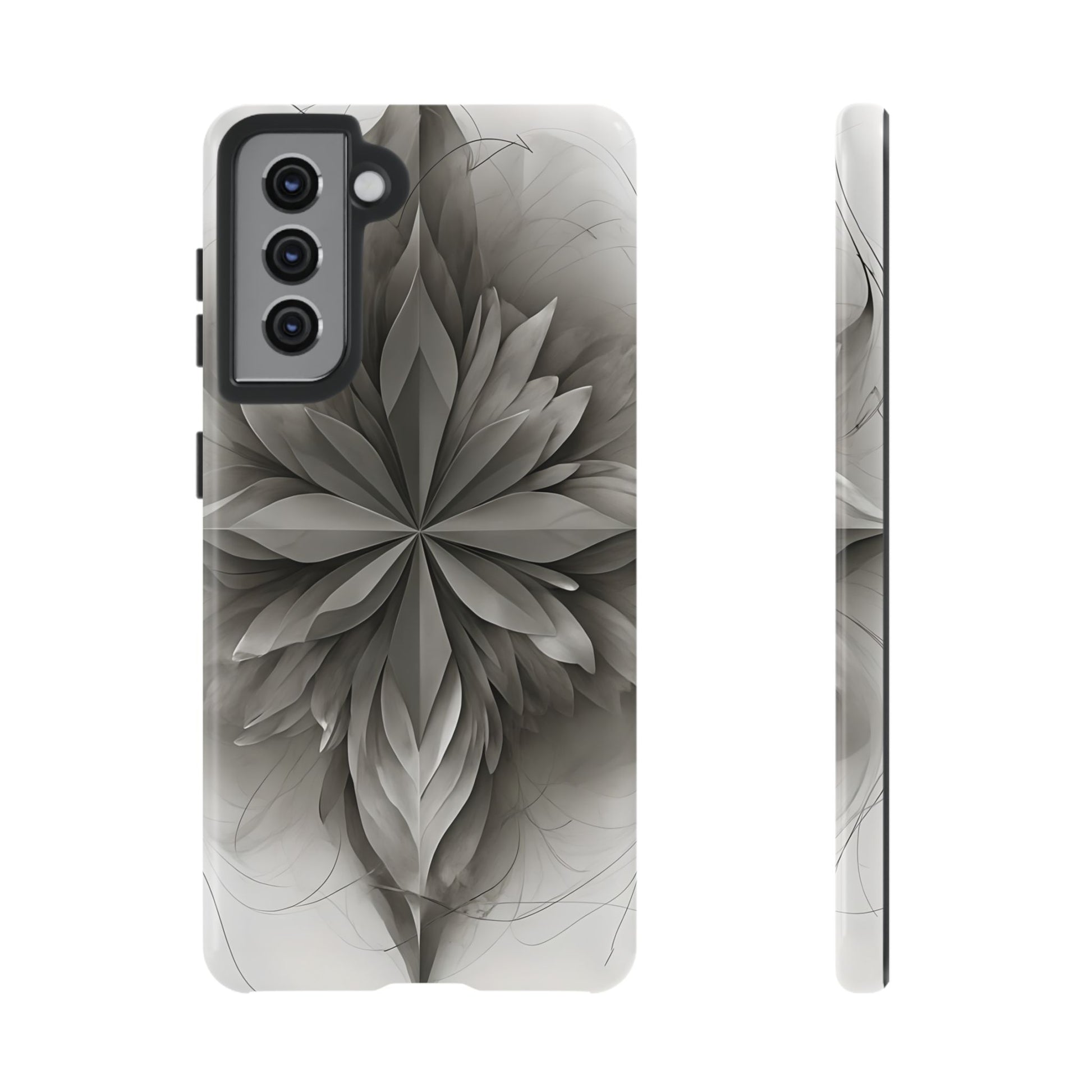 Silver Lotus - Elegant Monochrome Floral Samsung Galaxy S21 Tough Phone Case - Modern Lotus Design
