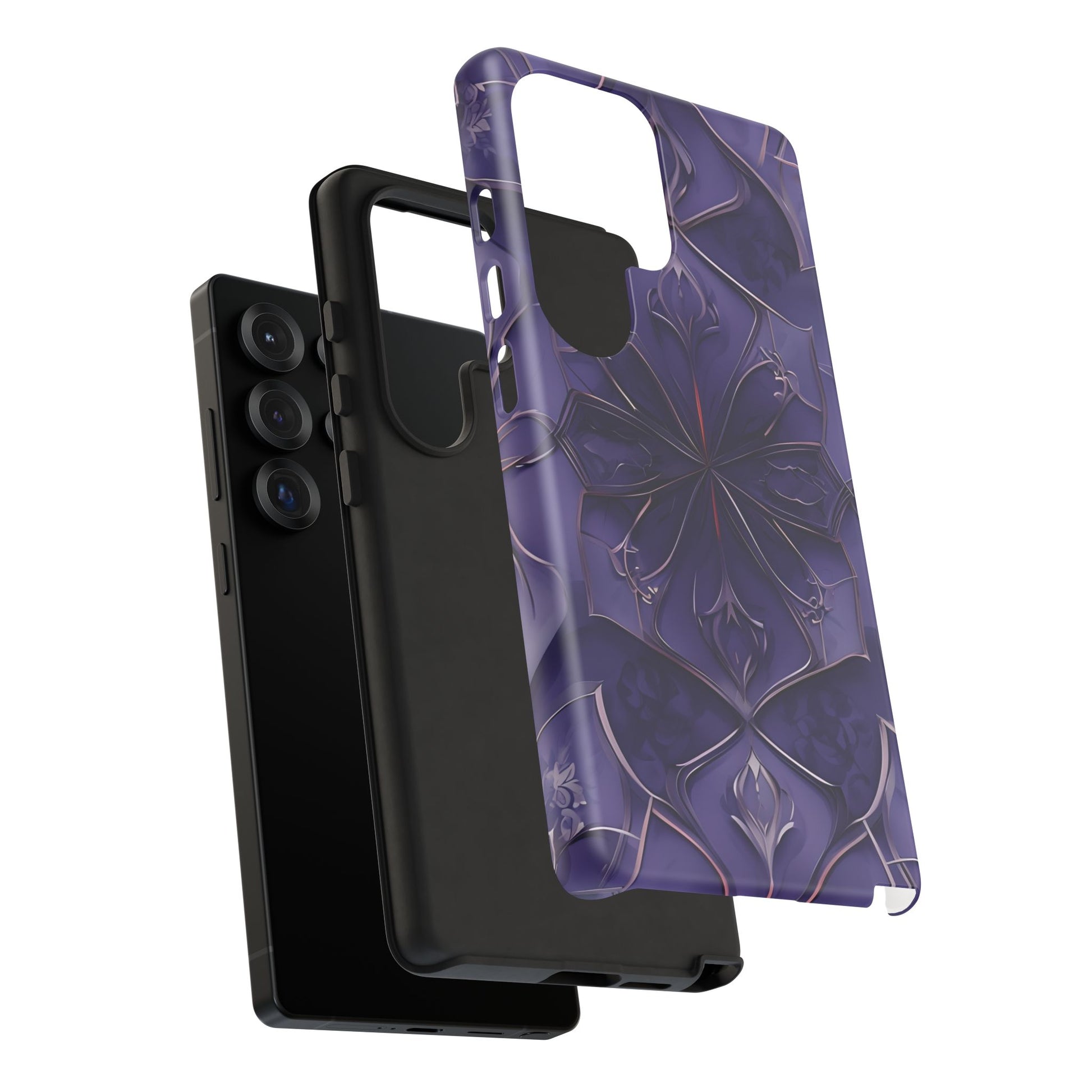 Violet Nebula - Kaleidoscope Collection Artistic Floral Burst - Samsung Galaxy S25 Ultra Tough Phone Case - Bold Purple Symmetrical Design