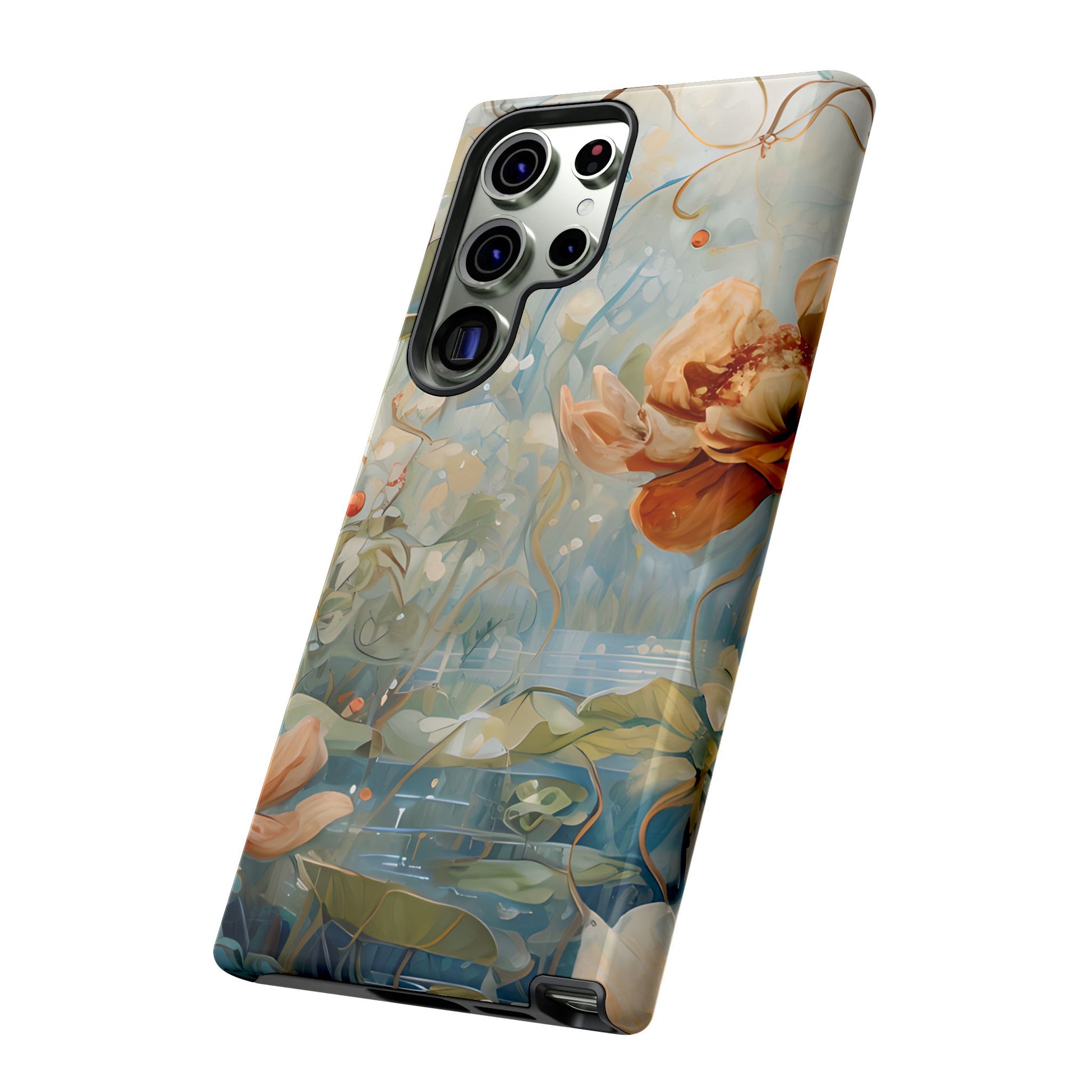 Waterlily Dreamscape water lily pond artwork Samsung Galaxy phone case angled view