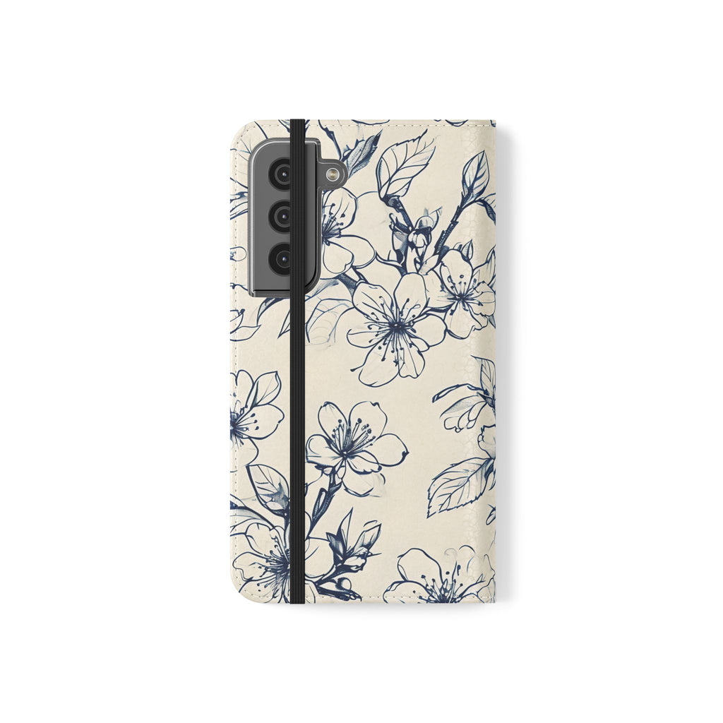 Blossom Sketch - Minimalist Floral Flip Phone Case for Samsung Galaxy S22