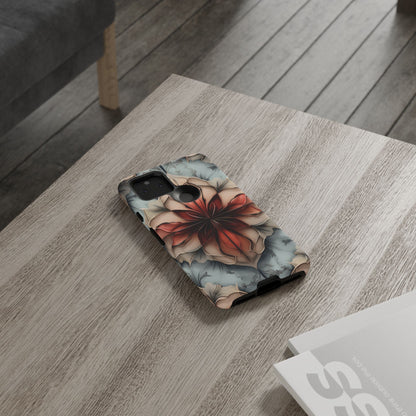 Ember Bloom - Kaleidoscope Collection Artistic Floral - Google Pixel Tough Phone Case - Fiery Symmetrical Design
