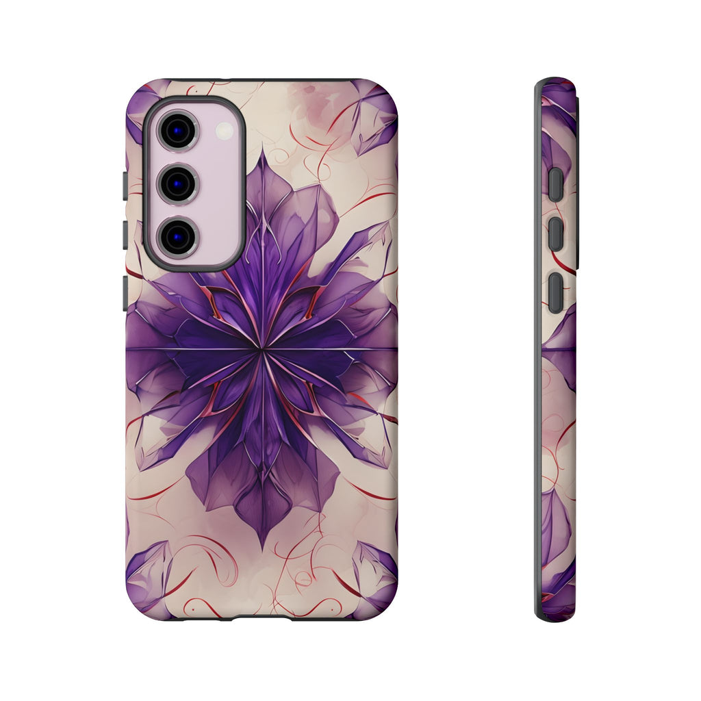 Violet Reverie - Kaleidoscope Collection Artistic Floral Burst - Samsung Galaxy S23 Plus Tough Phone Case - Bold Purple Symmetrical Design