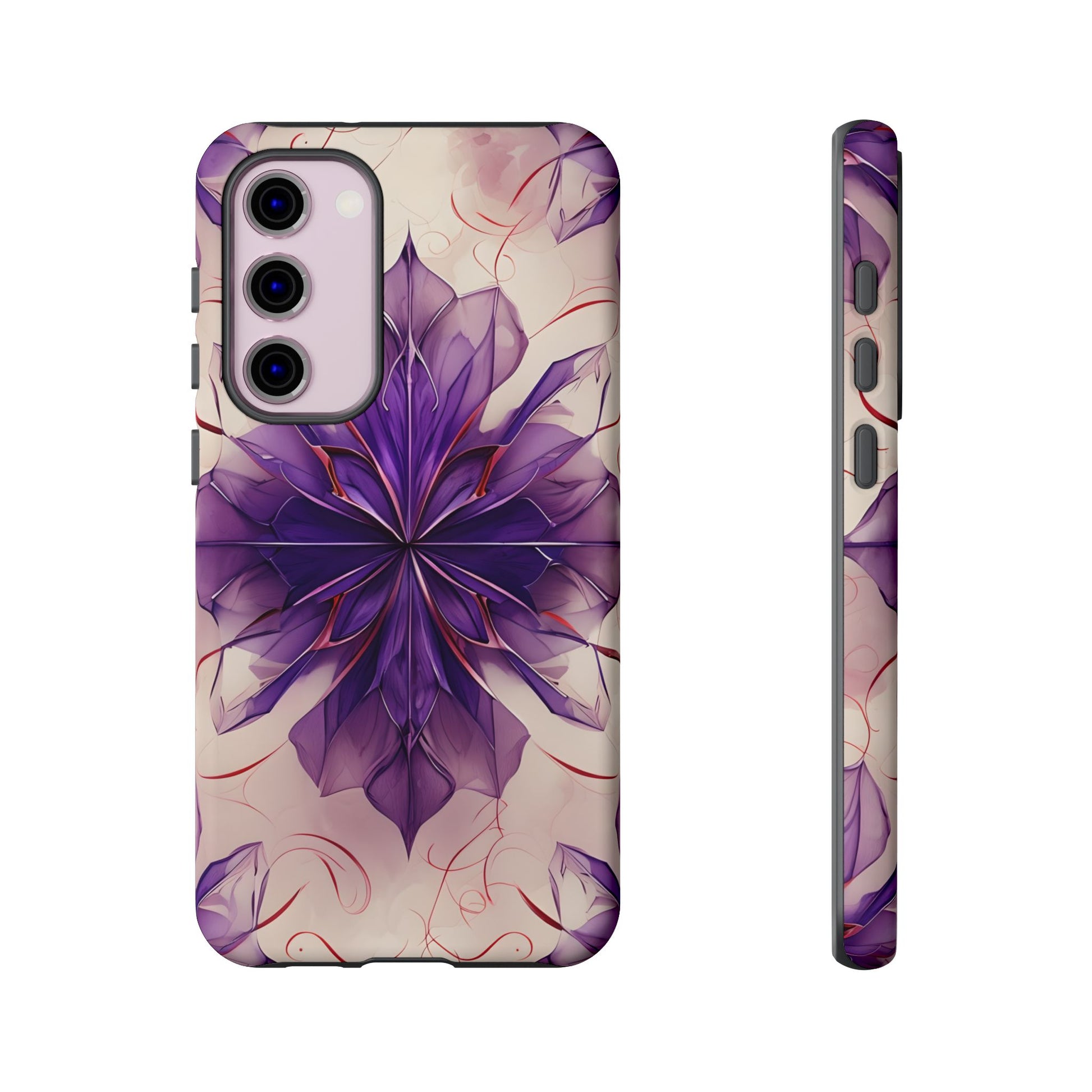 Violet Reverie - Kaleidoscope Collection Artistic Floral Burst - Samsung Galaxy S23 Plus Tough Phone Case - Bold Purple Symmetrical Design