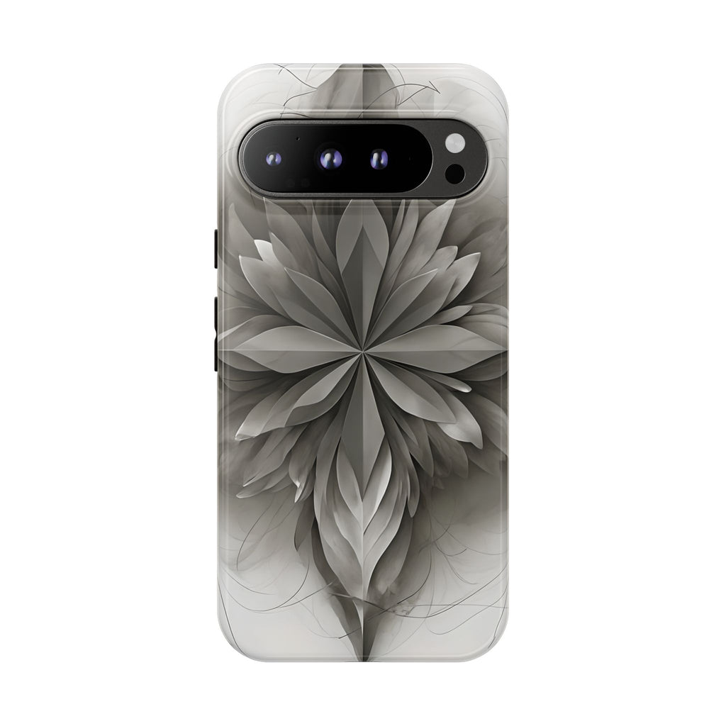 Silver Lotus - Elegant Monochrome Floral Google Pixel 9 Pro XL Tough Phone Case - Modern Lotus Design