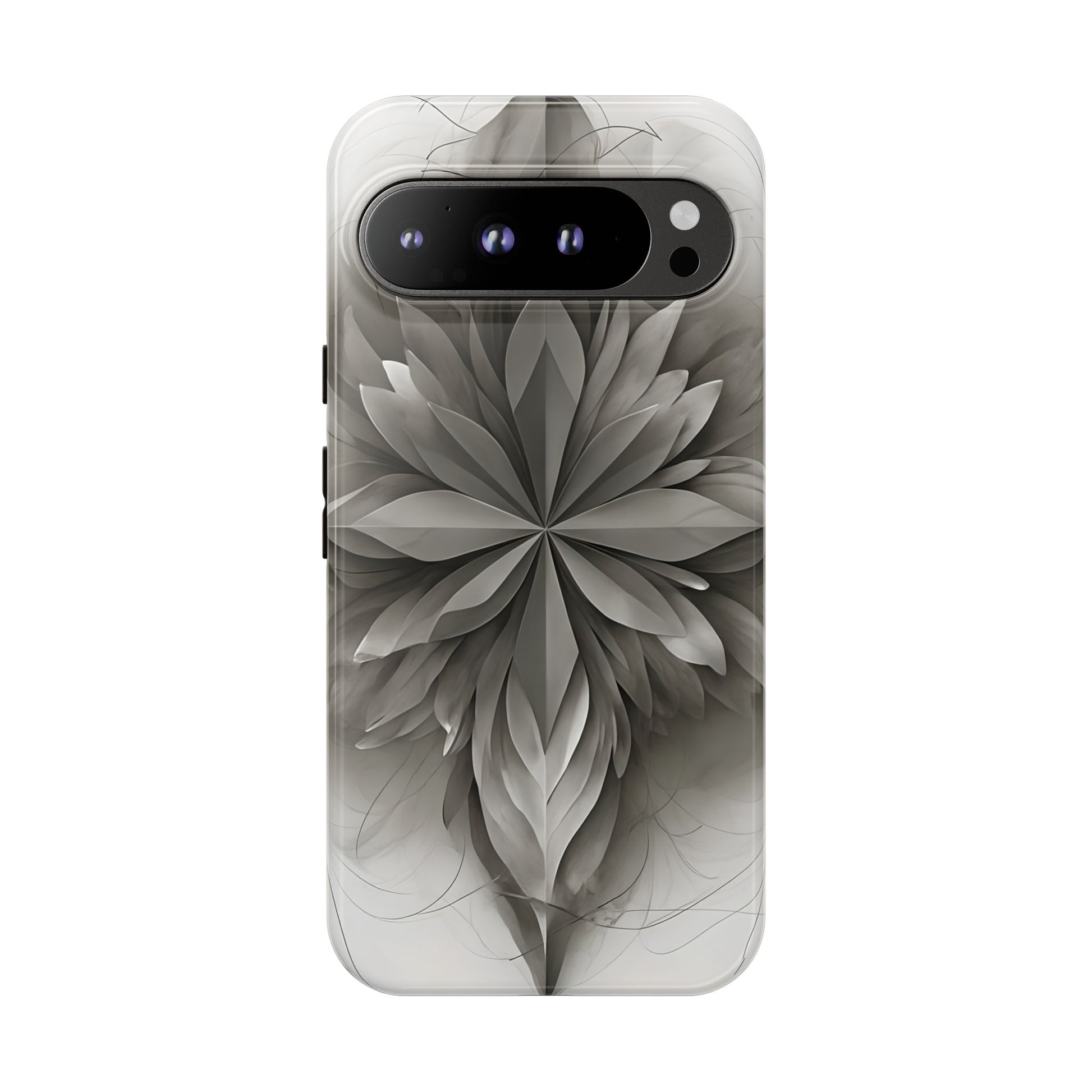 Silver Lotus - Elegant Monochrome Floral Google Pixel 9 Pro XL Tough Phone Case - Modern Lotus Design