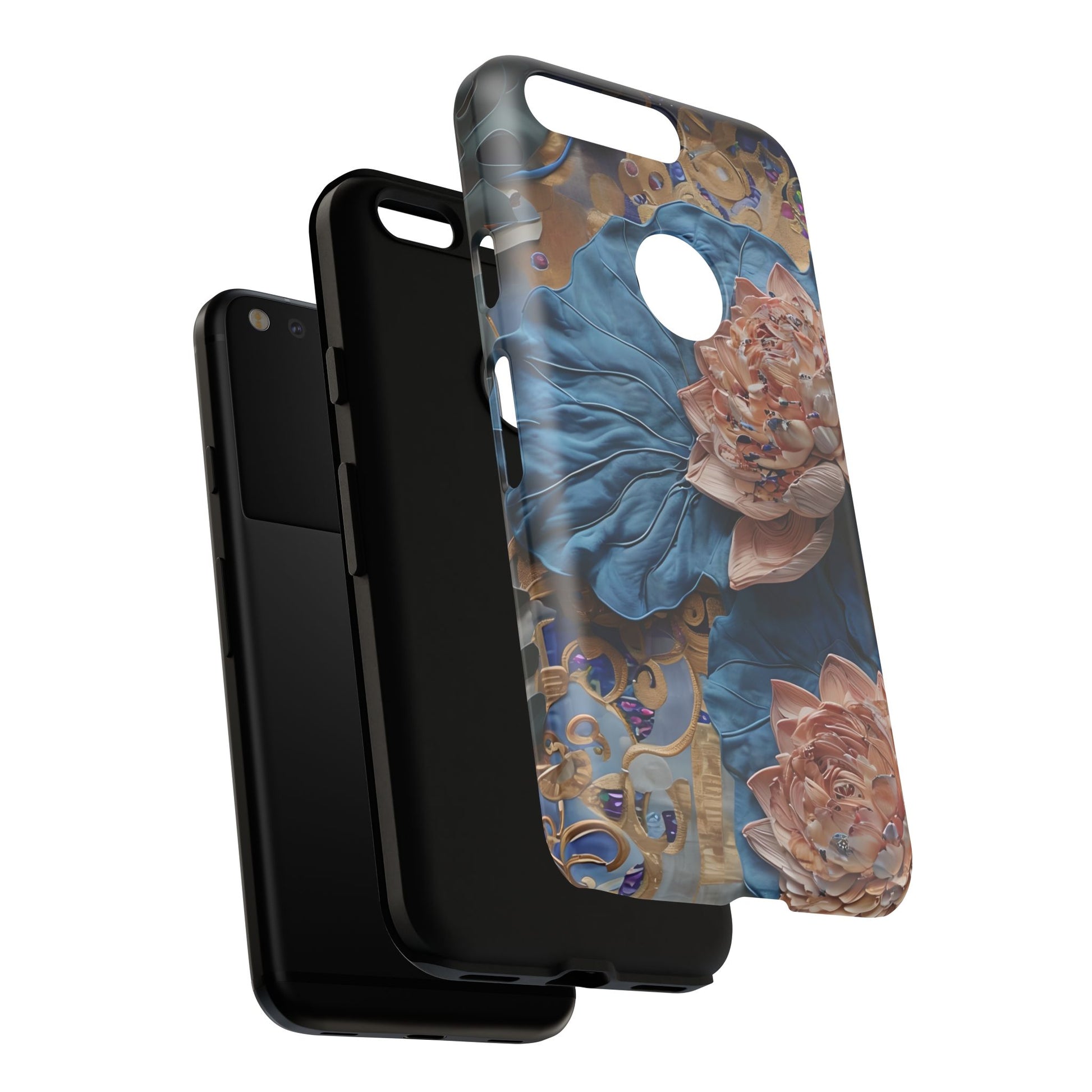 Peony Midnight Tapestry - Google Pixel - Elegant Blue & Blush Artful Phone Cover