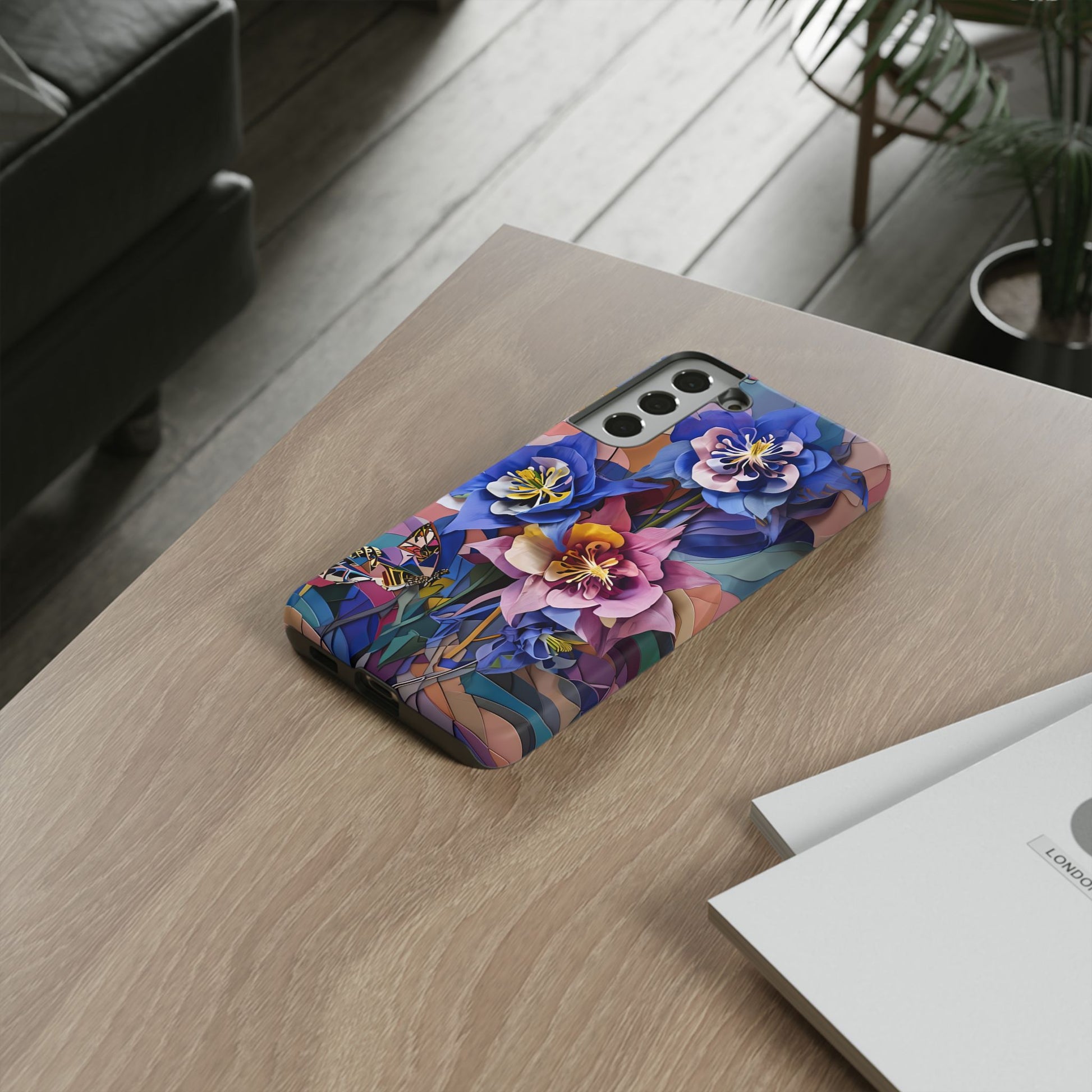 Blue Columbine Carnivale - Artistic Floral & Butterfly Samsung S22 Plus Tough Phone Case - Vibrant Botanical Design