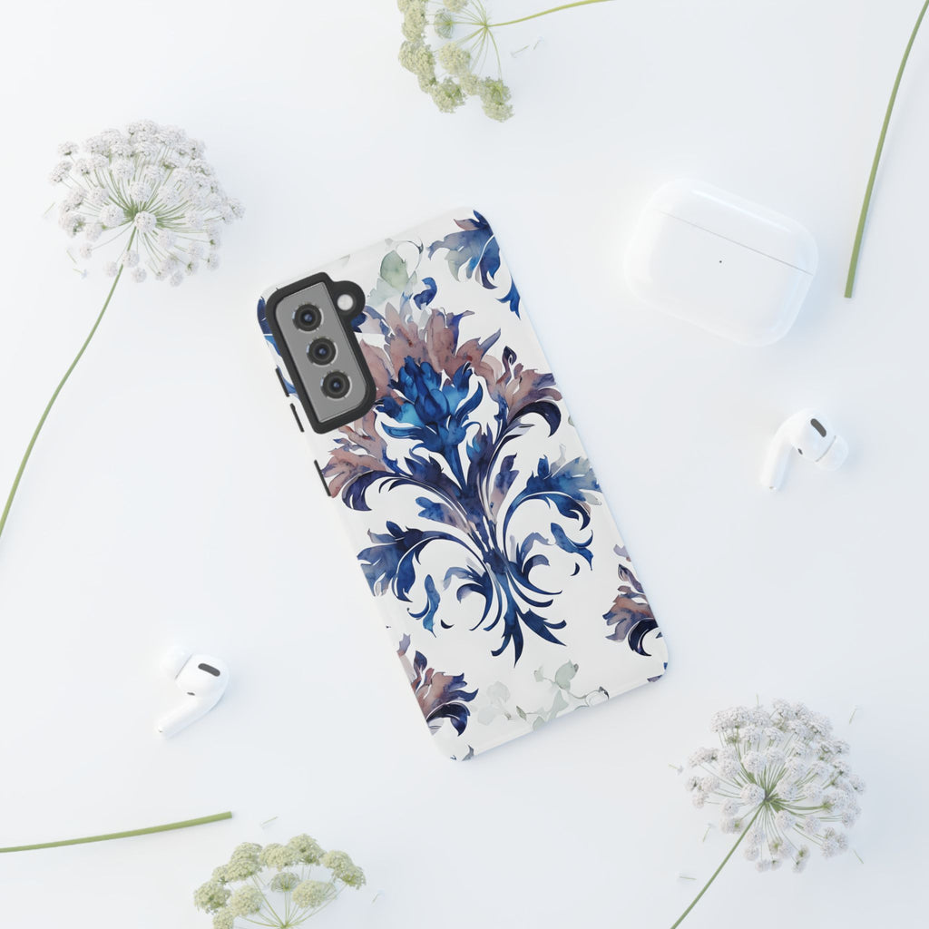 Delft Reverie - Elegant Blue & White Samsung S21 Plus Tough Phone Case - Dutch Delftware-Inspired Floral Design