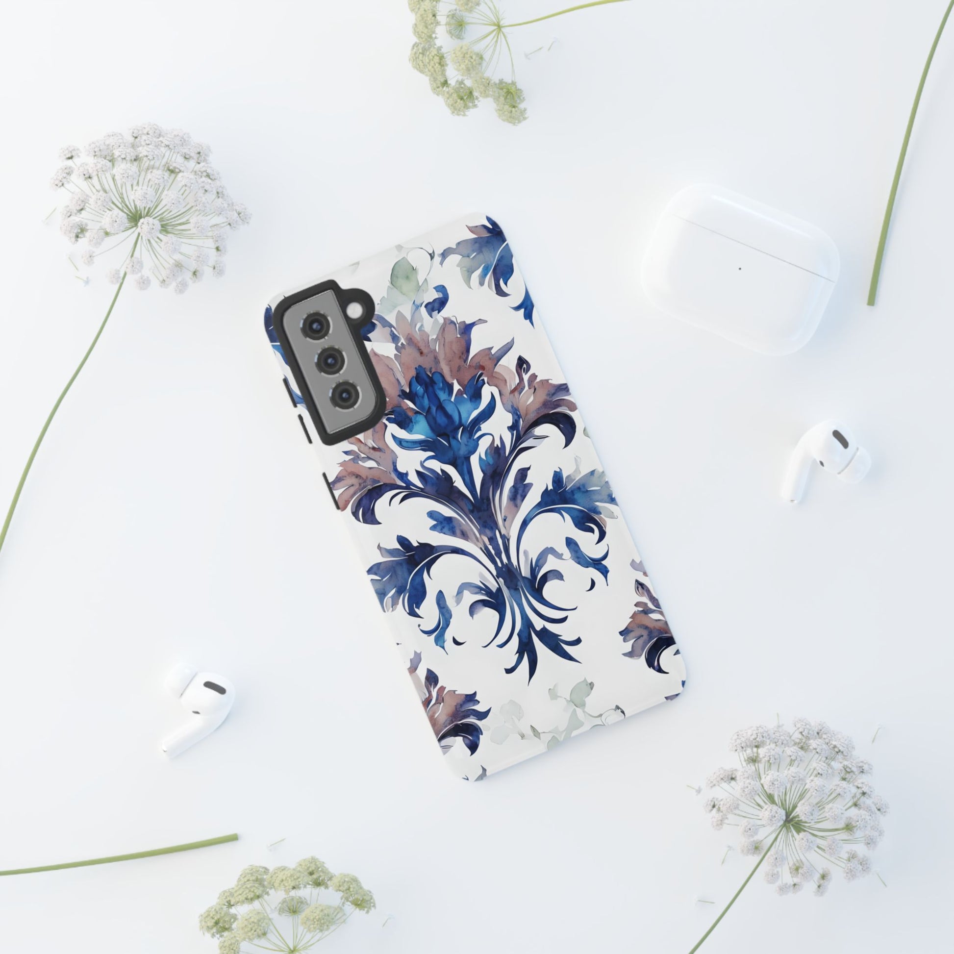 Delft Reverie - Elegant Blue & White Samsung S21 Plus Tough Phone Case - Dutch Delftware-Inspired Floral Design